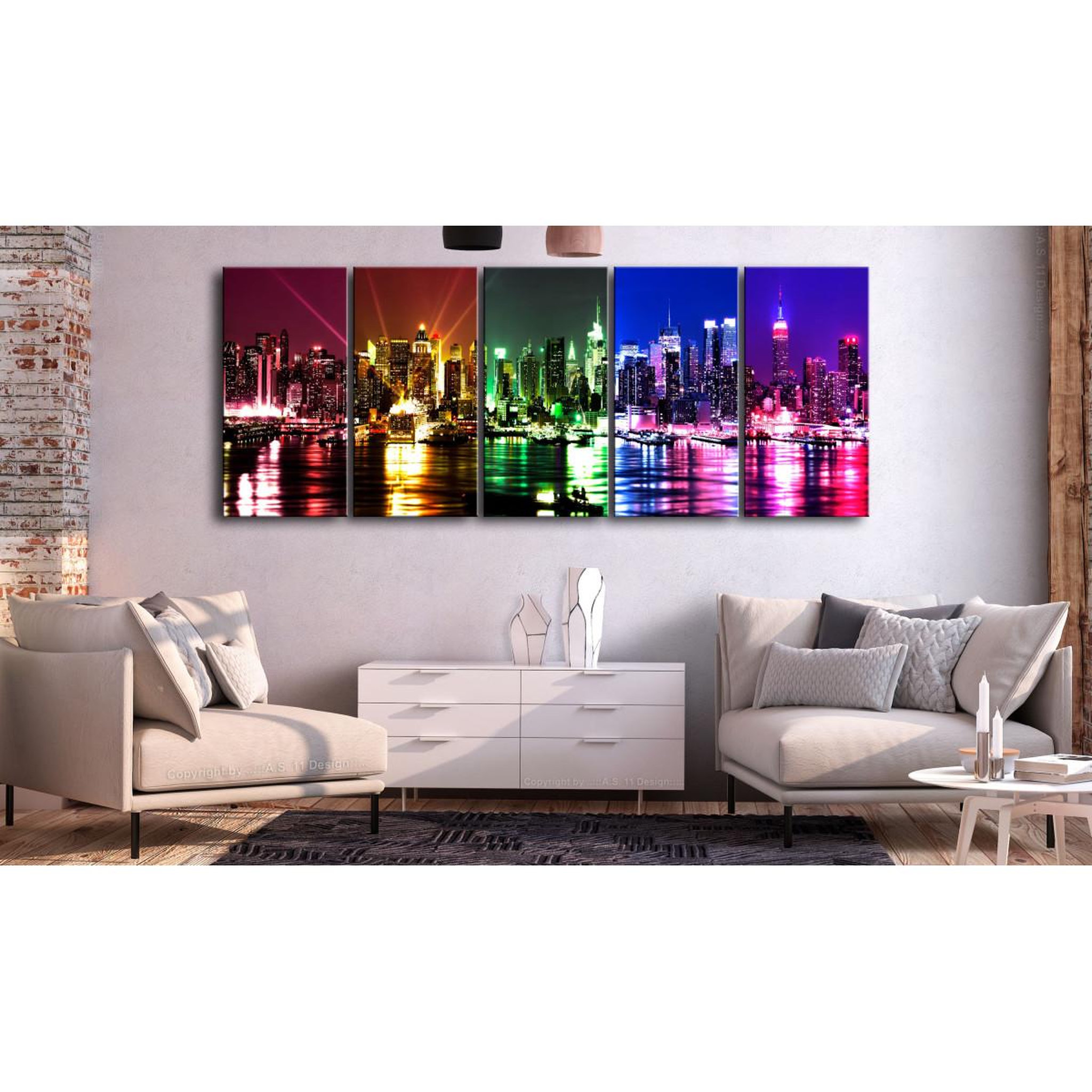 Voir la diapositive 2 : Paris Prix Tableau imprimé 5 panneaux  rainbow new york narrow