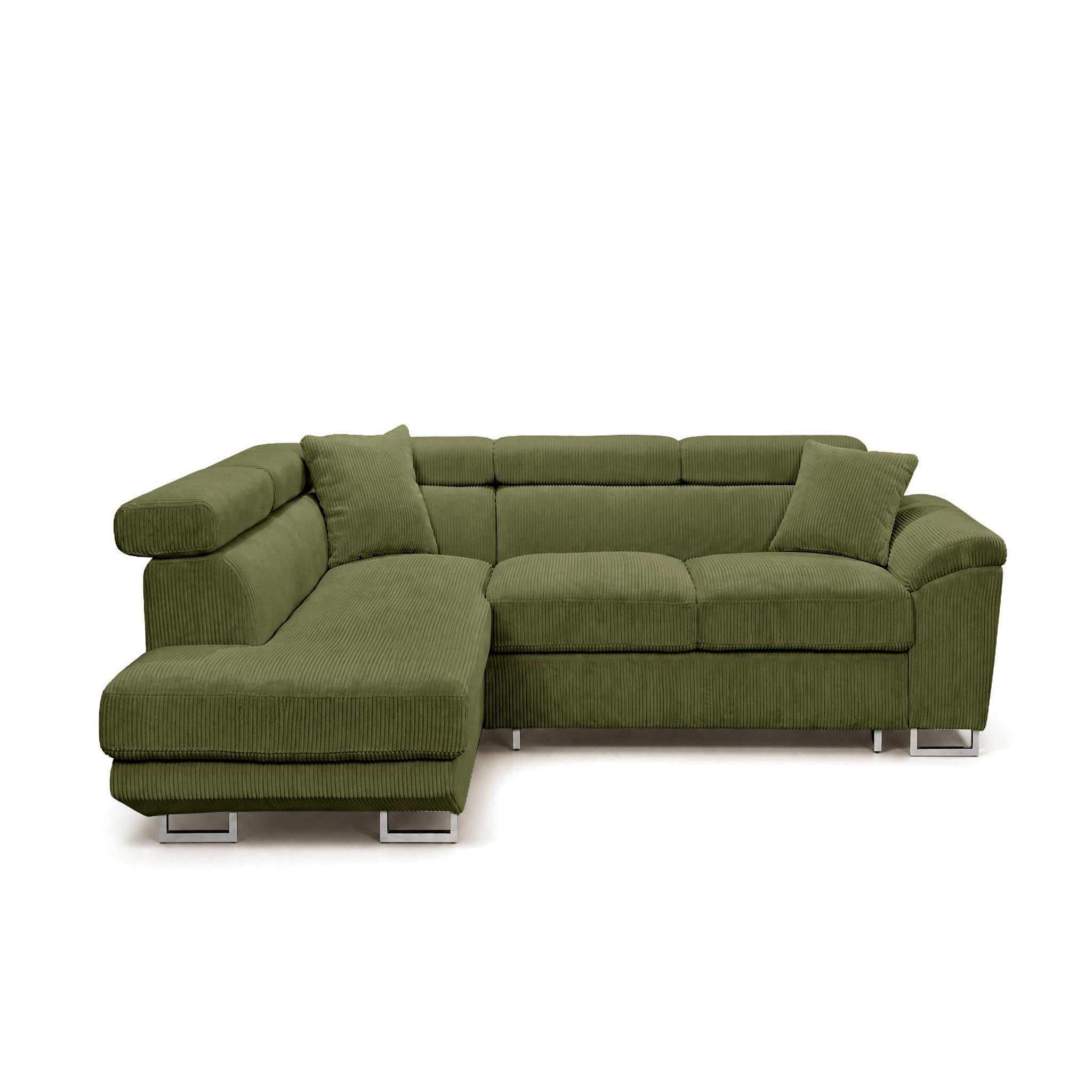 Voir la diapositive 1 : BEST MOBILIER Baoji - canapé d'angle gauche 5 places convertible avec têtières et coffre en velours côtelé