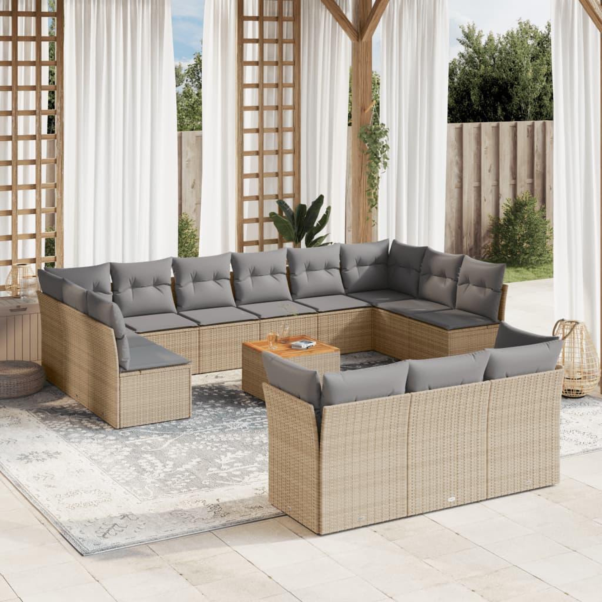 VIDAXL Salon de jardin avec coussins 14 pcs beige resine tressee