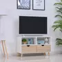 HOMCOM Meuble TV bas sur pieds style scandinave 2 tiroirs coloris chêne clair blanc