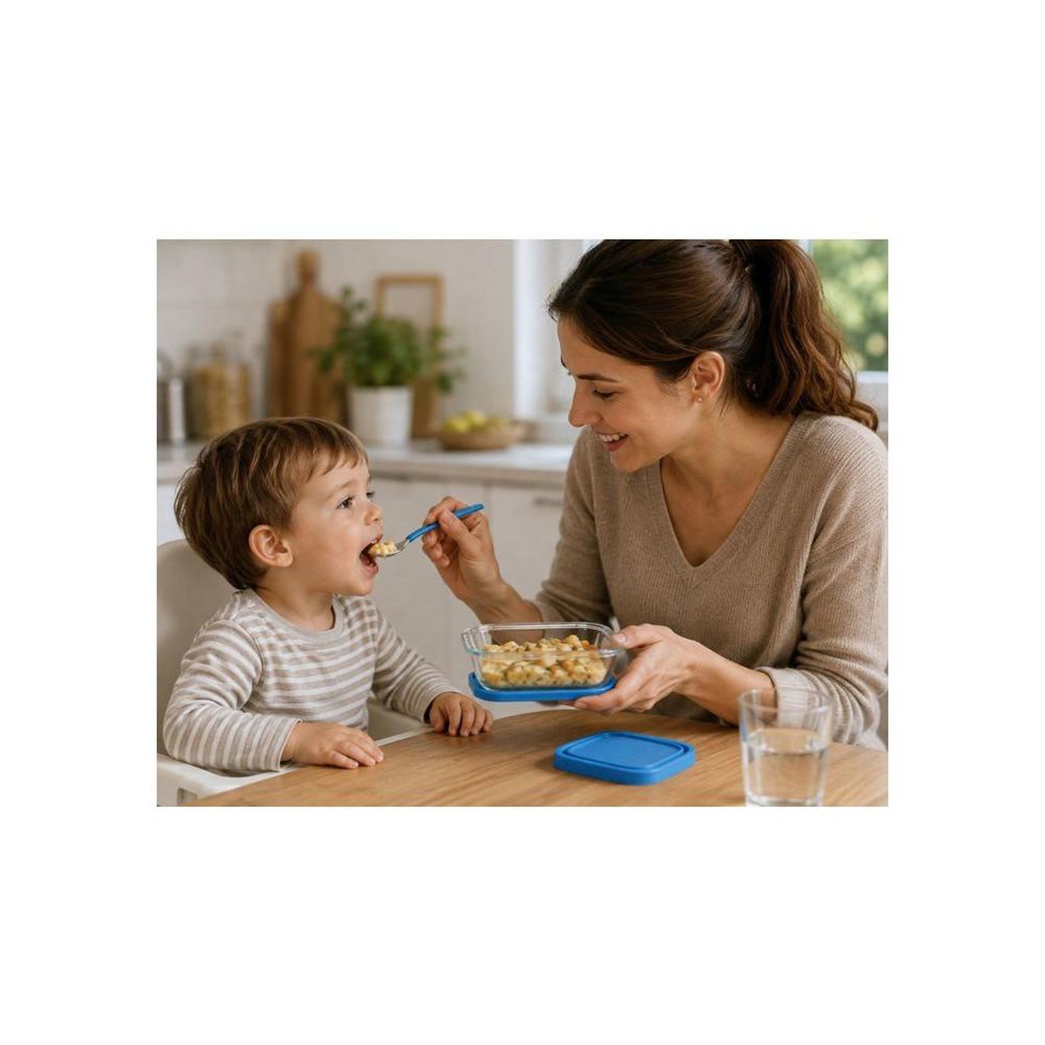 Voir la diapositive 2 : DURALEX Coffret repas bébé en verre trempé transparent avec couvercles bleus 10 pièces