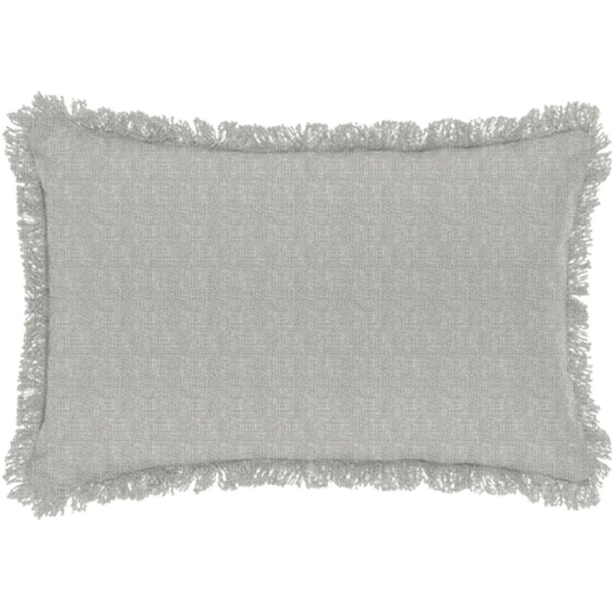 Coussin uni déhoussable avec zip et franges en lin