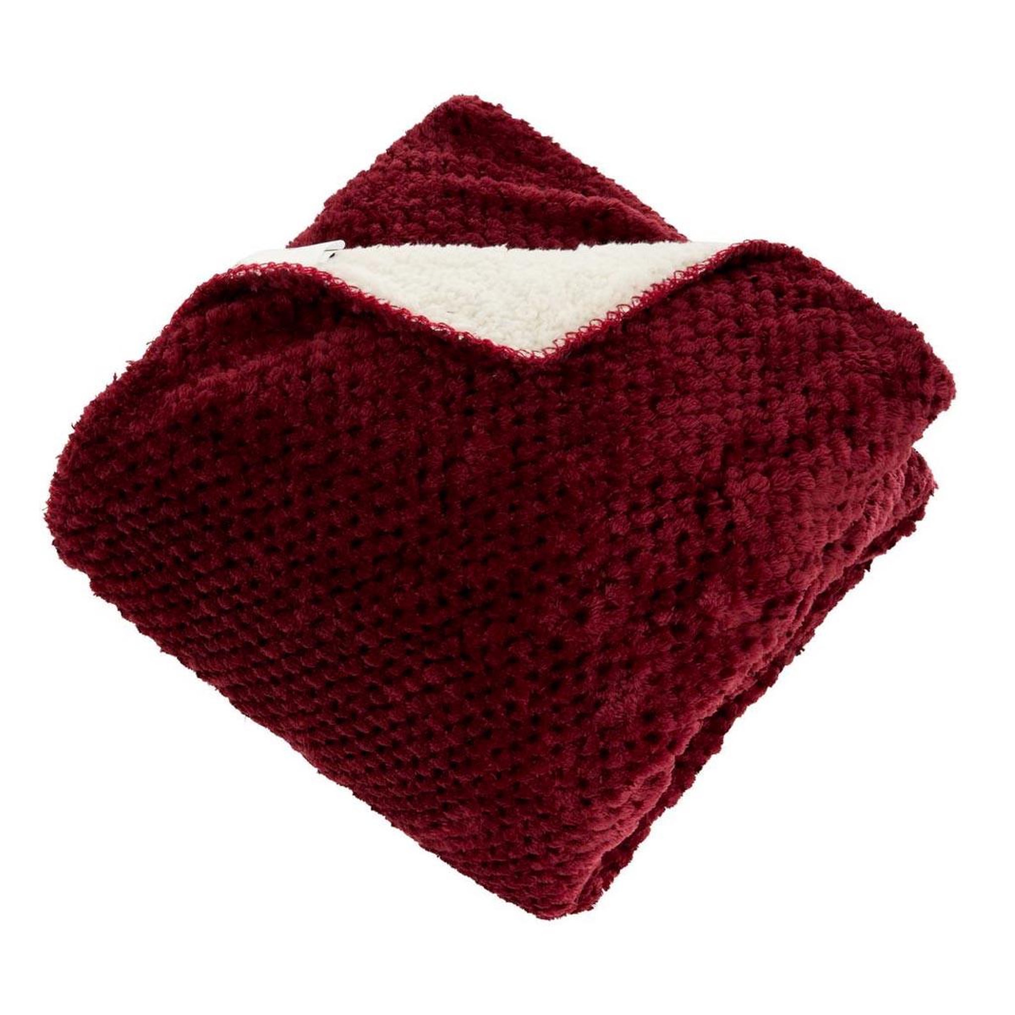 ATMOSPHERA Plaid sherpa en flanelle  lyno  130x170cm rouge grenat