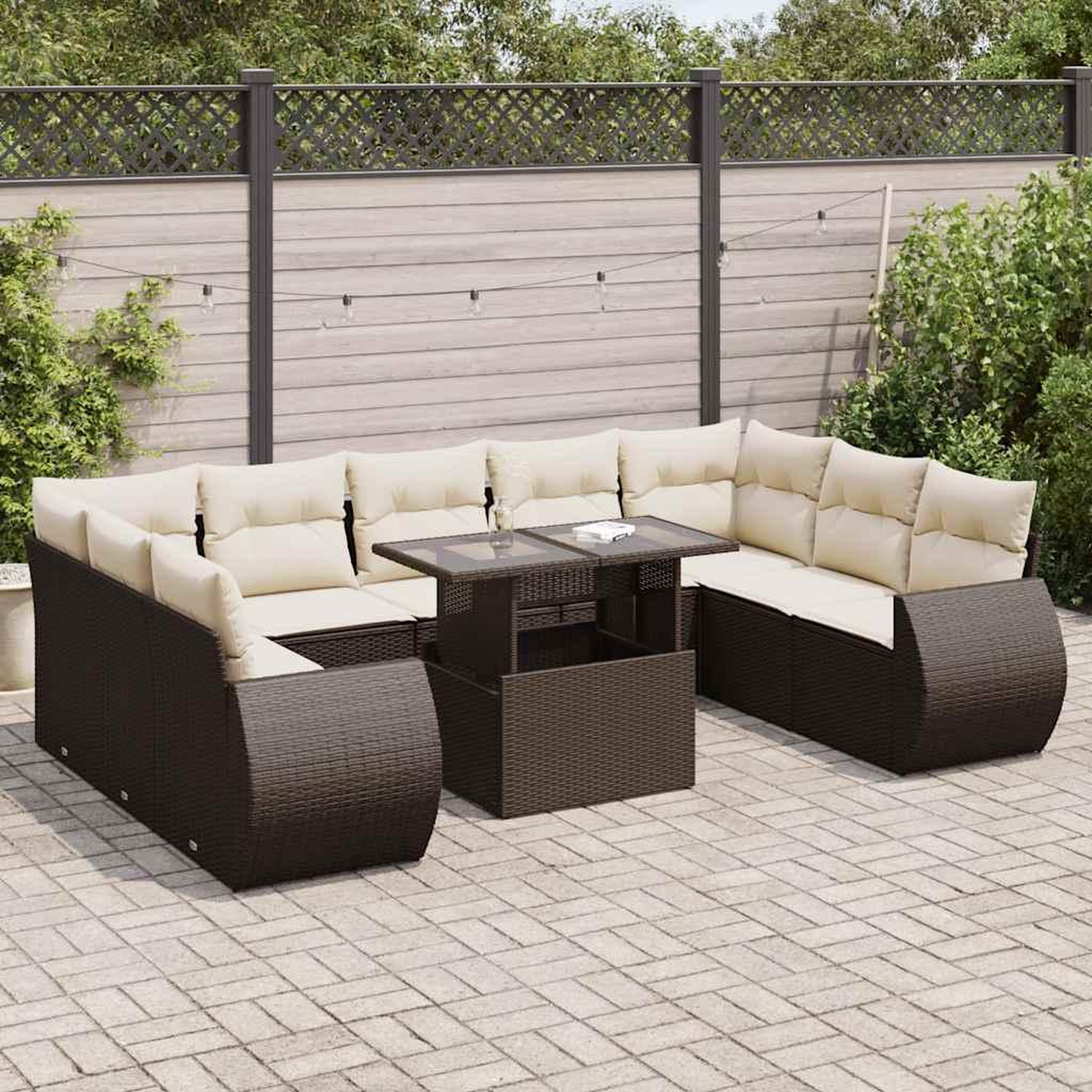 VIDAXL Salon de jardin 10 pcs avec coussins marron resine tressee
