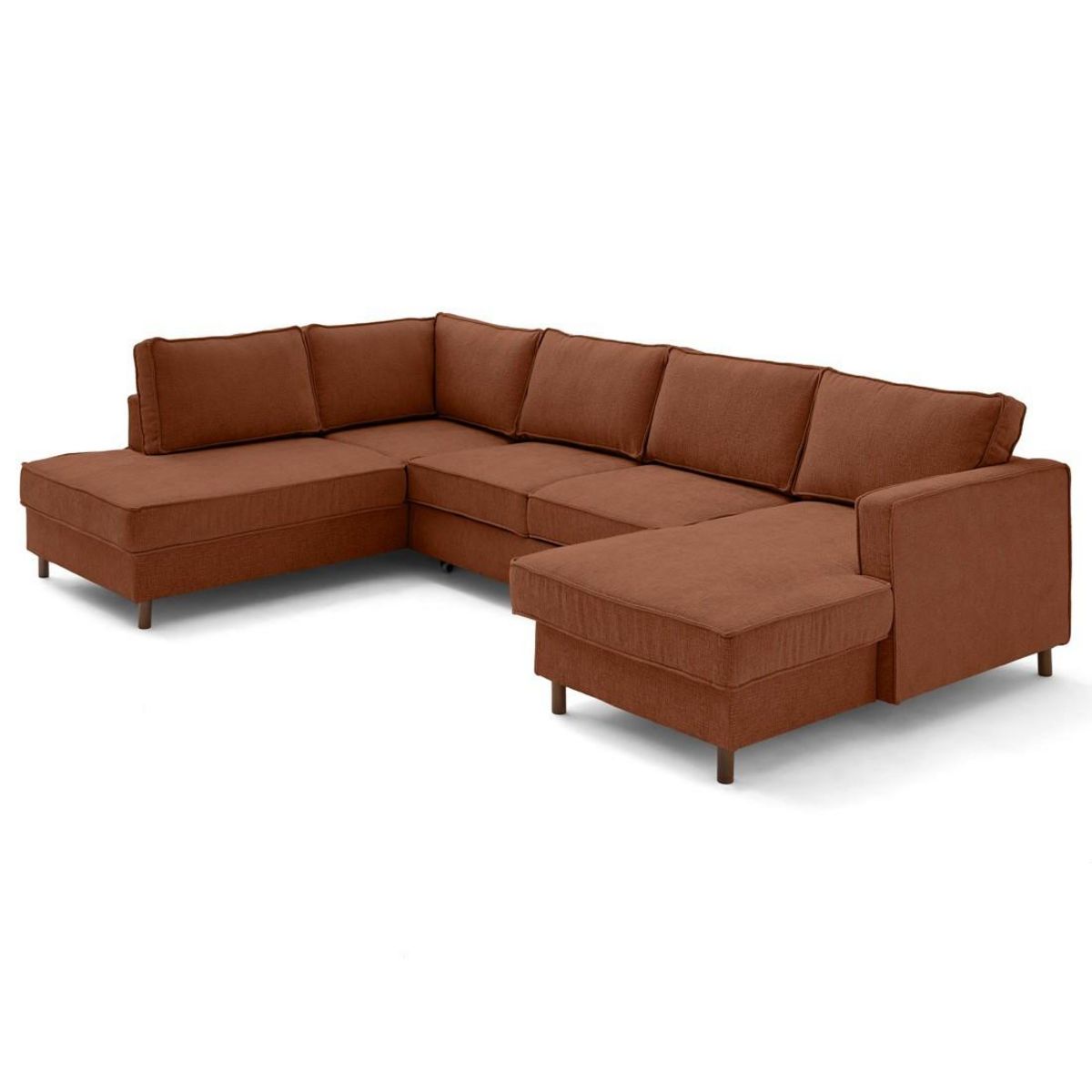 LISA DESIGN Jake - canapé panoramique d'angle gauche 7 places convertible avec coffre en tissu velours relief