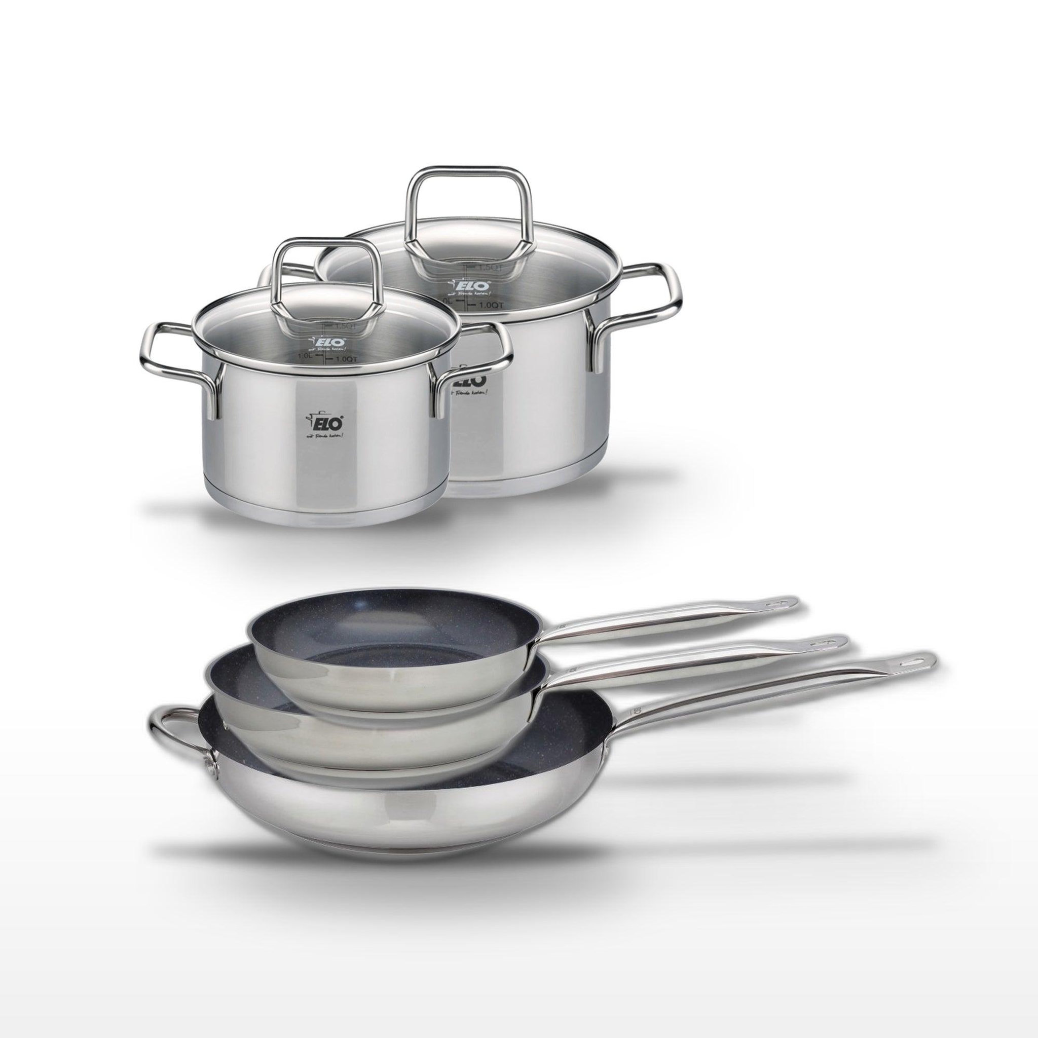 ELO Lot de 3 poêles céramique sans pfas 24/28/32 cm elo profi therm platinum et 2 faitouts