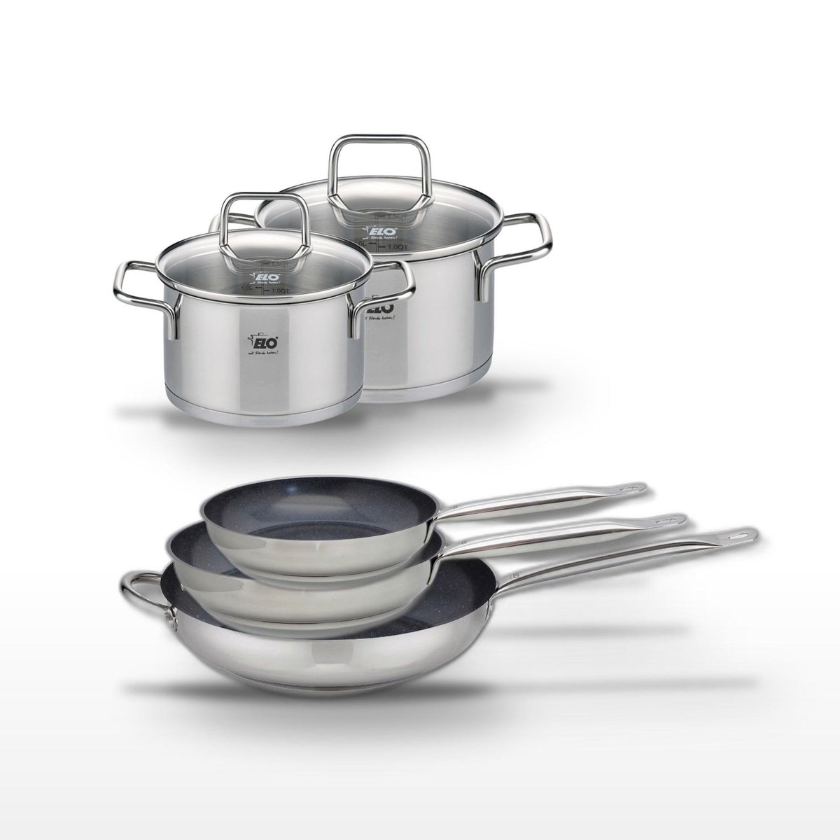 ELO Lot de 3 Poêles céramique sans PFAS 24/28/32 cm Elo Profi Therm Platinum et 2 Faitouts