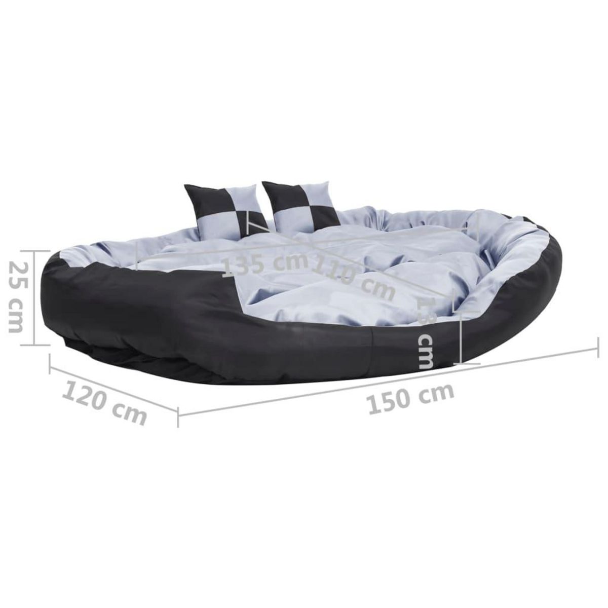 VIDAXL Coussin reversible lavable pour chien Gris et noir 150x120x25cm