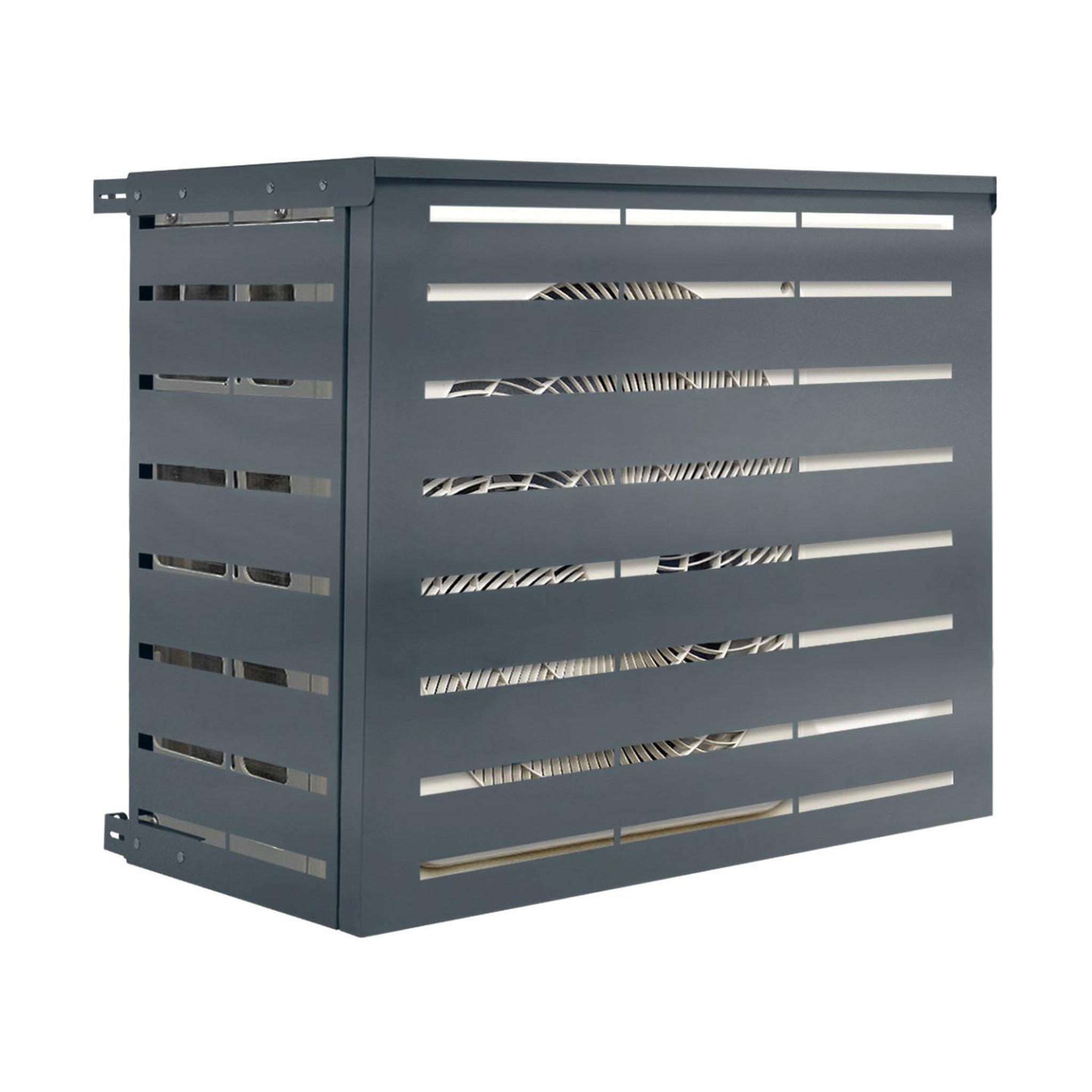 ID MARKET Cache climatiseur en métal gris anthracite protection unité extérieur 110 x 55 x 80 cm