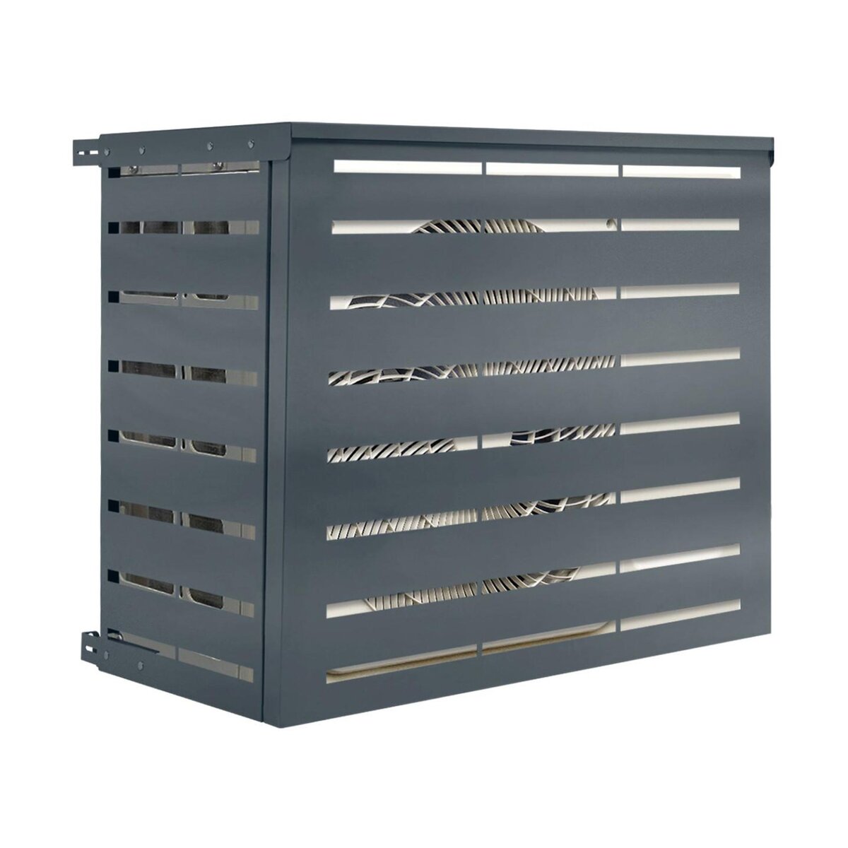 ID MARKET Cache climatiseur en métal gris anthracite protection unité extérieur 110 x 55 x 80 cm