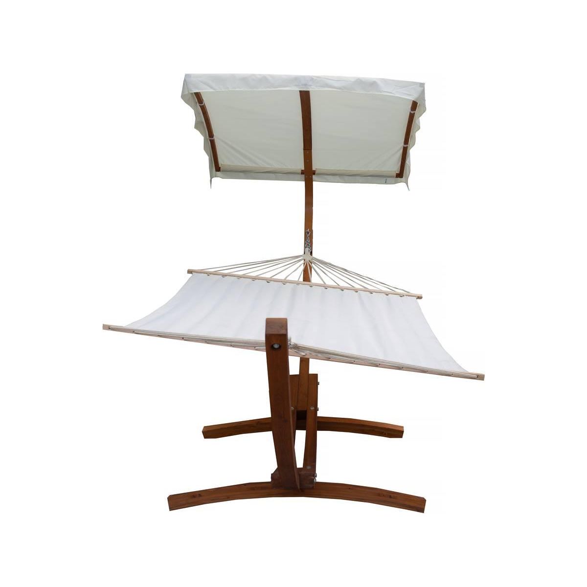 Habitat et Jardin Hamac bois  Dallas XL  - Avec toile en coton et auvent - Ecru