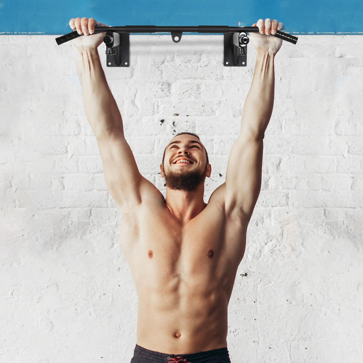 HOMCOM Barre de traction barre de Fitness fixation murale support sac de frappe ou sangles TRX intégré charge max. 150 Kg acier noir