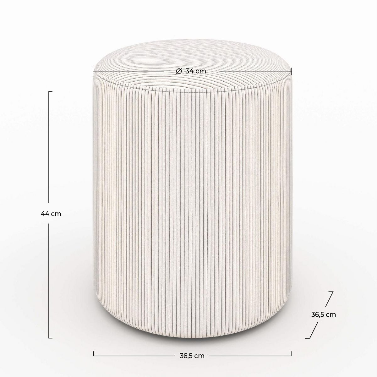 Rendez vous déco Pouf rond en velours côtelé beige - Lily