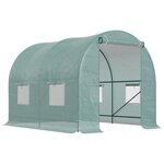 OUTSUNNY Serre de jardin tunnel 5 m² 2,45L x 2l x 1,98H m acier renforcé Ø 1,8 cm + PE haute densité 140 g/m² fenêtres porte déroulante vert