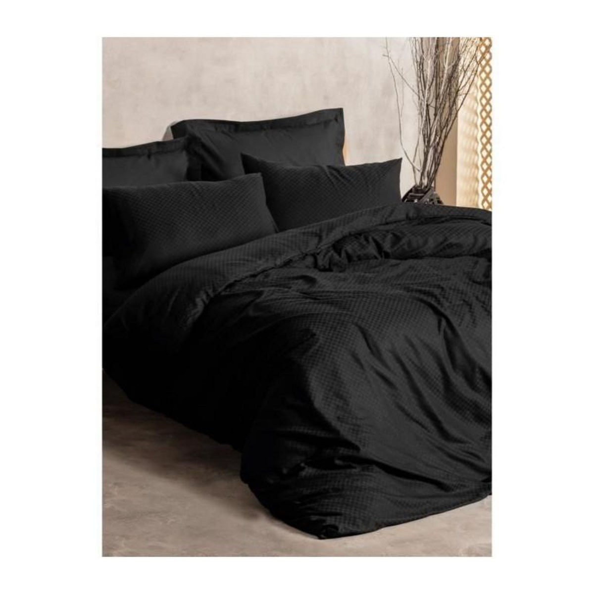 GENERIQUE Parure de lit - 129CTN64621 - 1 housse de couette 220 x 240 cm + 2 taies d'oreiller 60 x 60 cm - 100% coton ranforcé - Noir