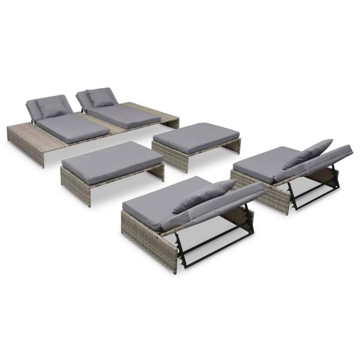 VIDAXL Salon de jardin 5 pcs avec coussins Resine tressee Gris