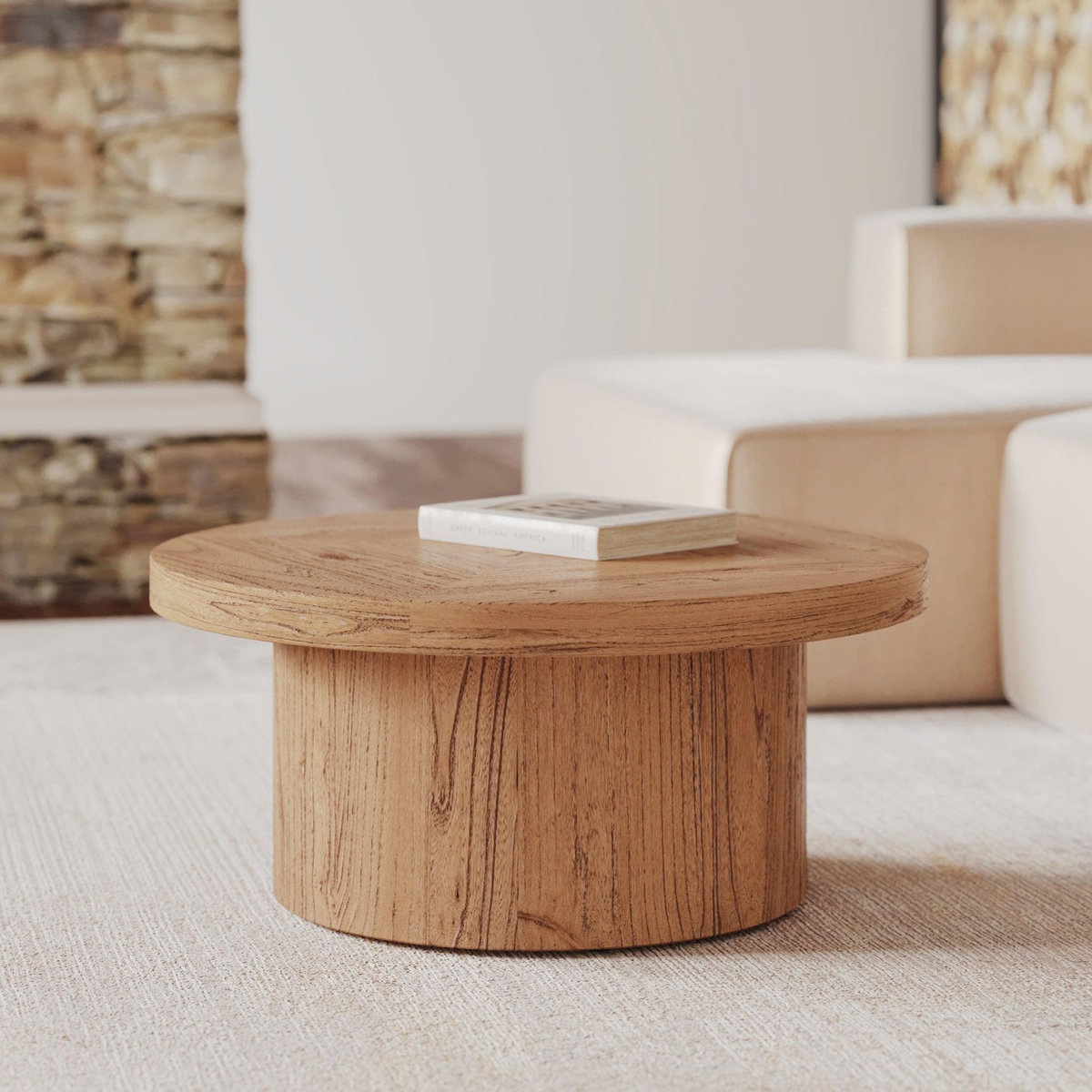 Rendez vous déco Table basse ronde en bois d'orme D80 cm-Garance