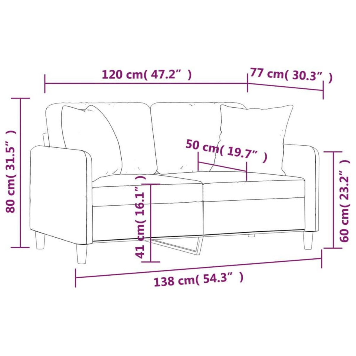 VIDAXL Canape 2 places avec oreillers gris clair 120 cm tissu