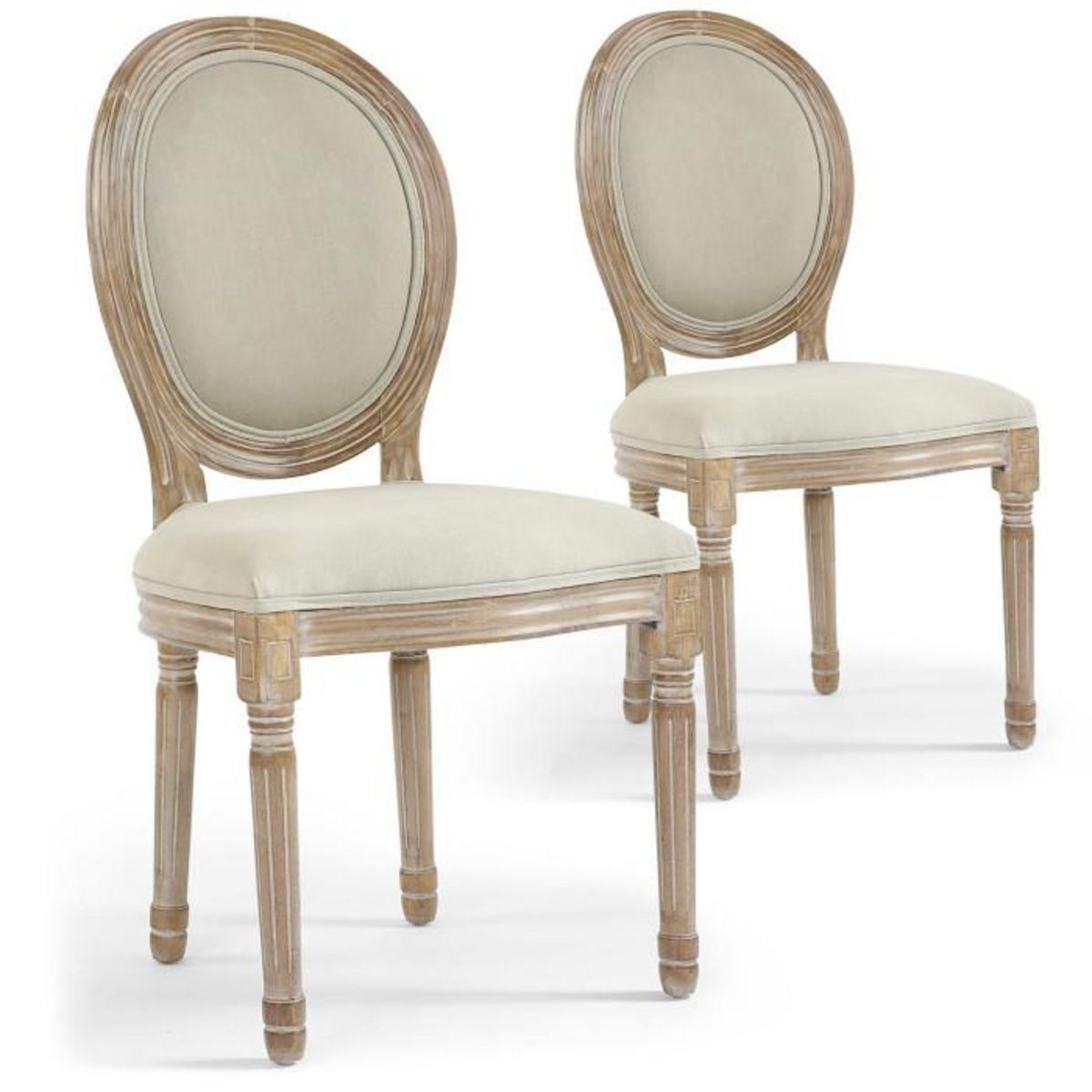 Paris Prix Lot de 2 Chaises Médaillon Tissu  Versailles  96cm Beige & Naturel
