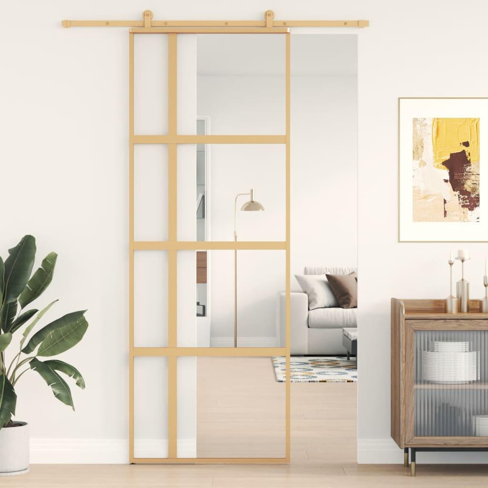 VIDAXL Porte coulissante dore 76x205 cm verre ESG clair et aluminium