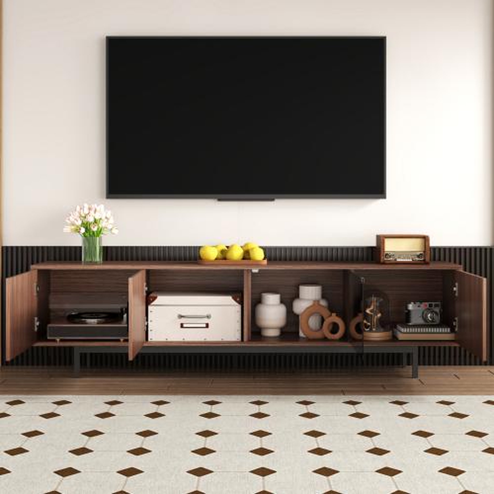 Voir la diapositive 5 : MERAX Meuble tv naturel 200 cm led mdf