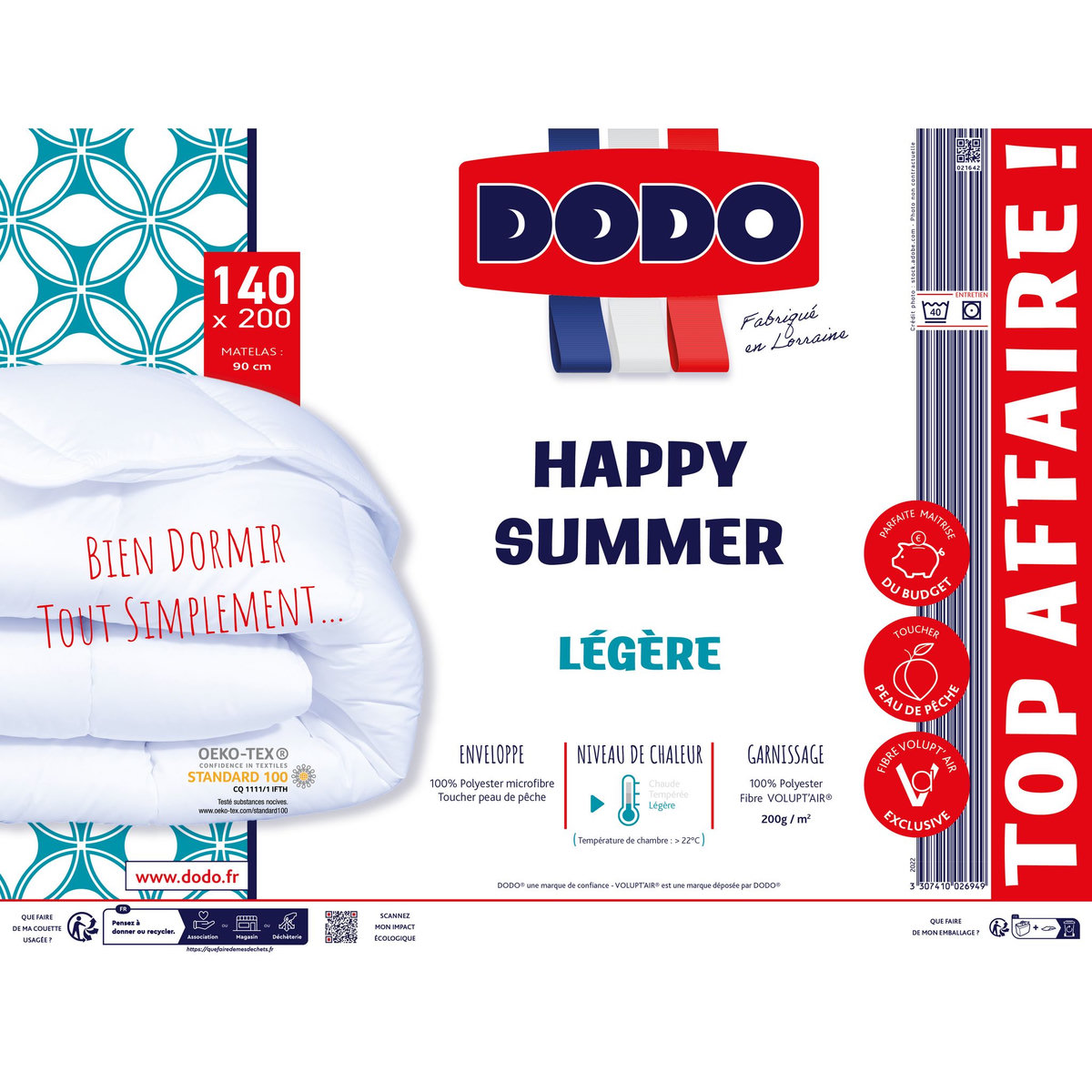 DODO Couette légère en microfibre toucher peau de pêche 200 g/m² HAPPY SUMMER 
