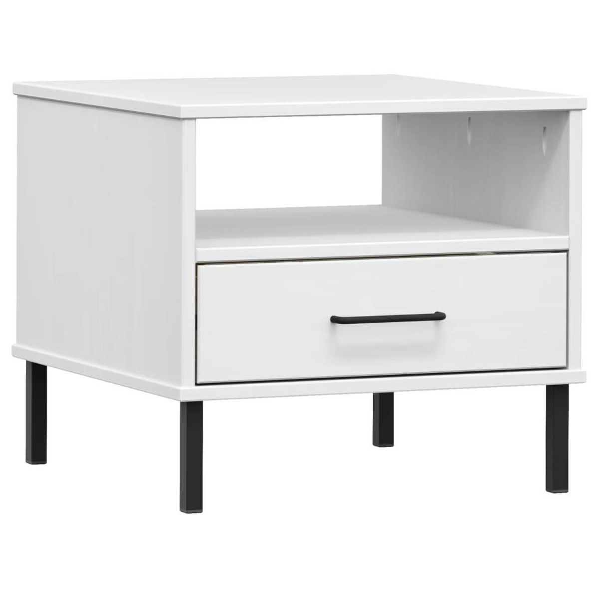 VIDAXL Table de chevet avec pieds en metal Blanc Bois pin massif OSLO