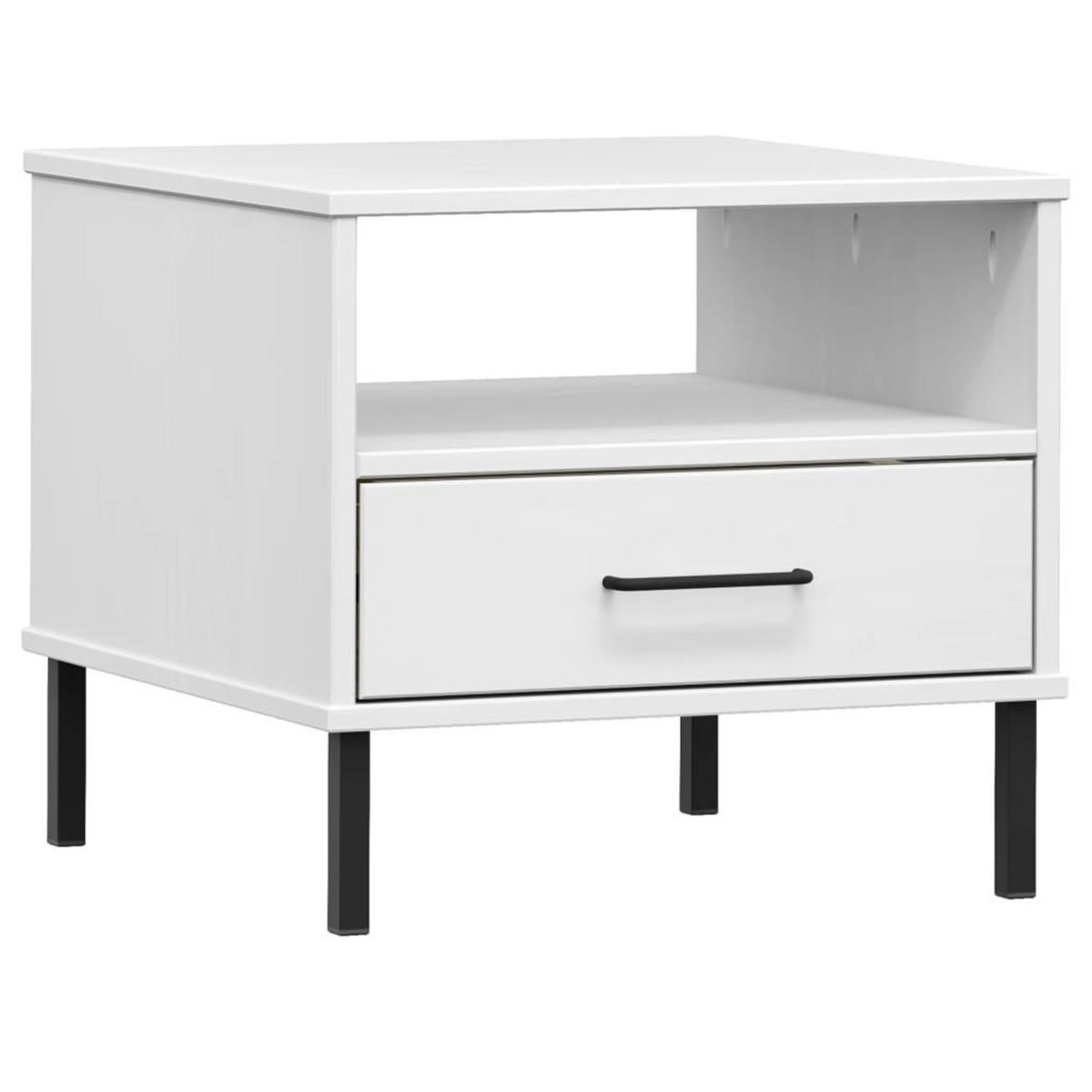 VIDAXL Table de chevet avec pieds en metal Blanc Bois pin massif OSLO