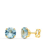 L'ATELIER D'AZUR Boucles d'Oreilles Or 18 Carats 750 Jaune - Zirconiums Topaze Bleue