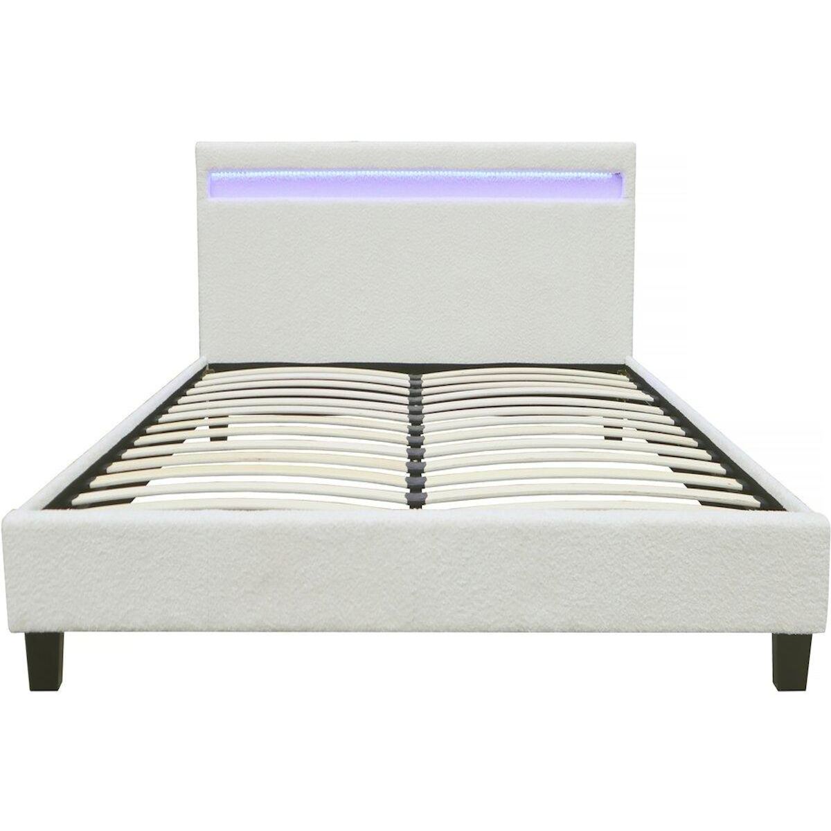 Habitat et Jardin Lit tissu bouclette avec LED  Maria  140x190cm - Crème