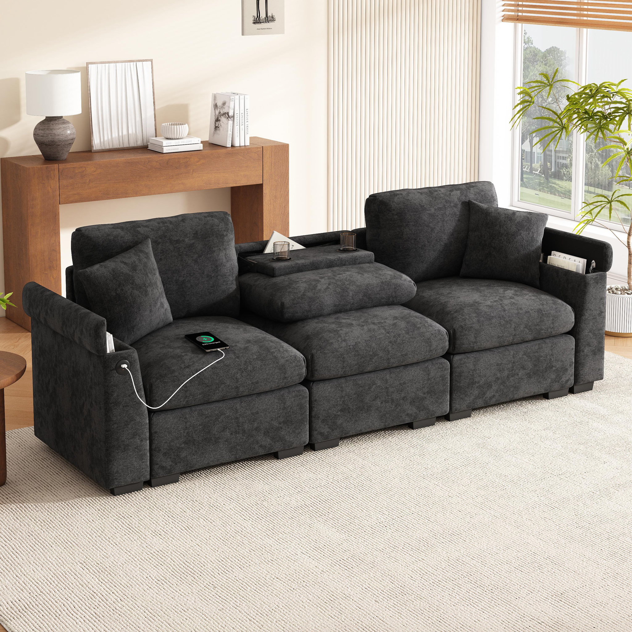 Voir la diapositive 4 : MERAX Canapé droit convertible 3 places tissu