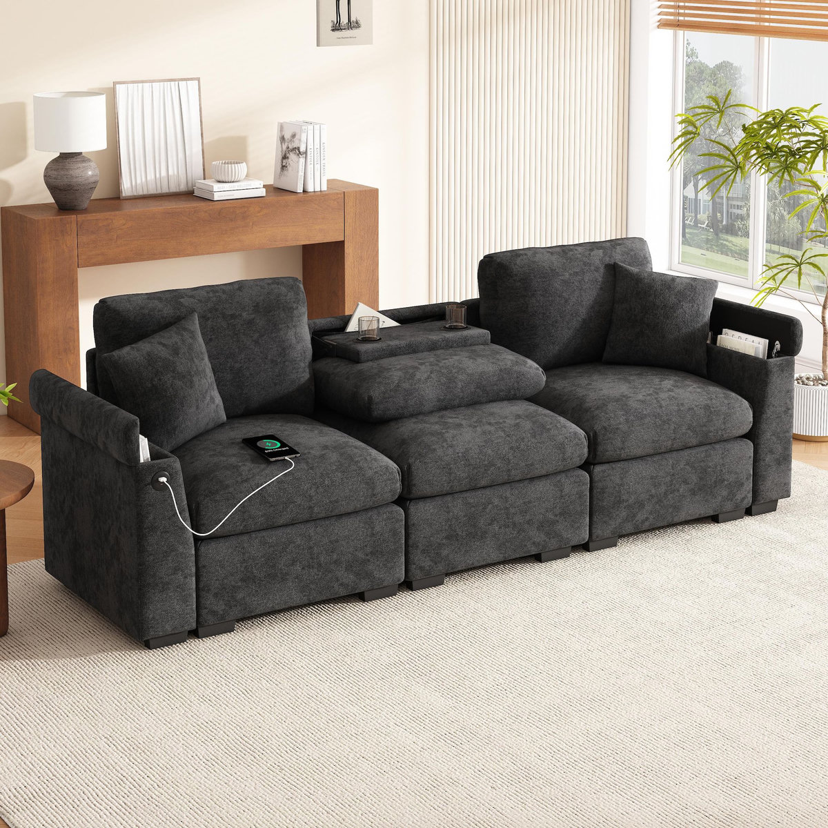 MERAX Canapé droit convertible 3 places tissu