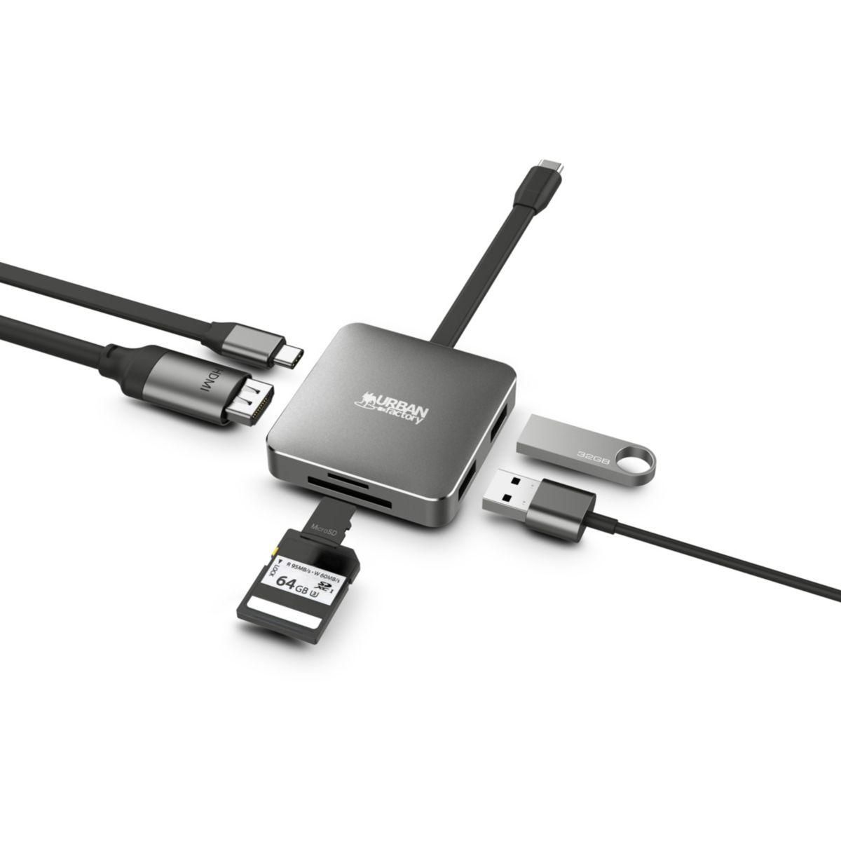 URBAN FACTORY Hub USB C USB-C / Multiports 5 en 1 / 100W