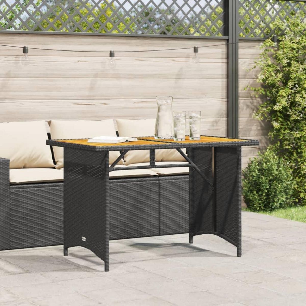VIDAXL Table de jardin et dessus en bois noir 110x68x70 cm poly rotin