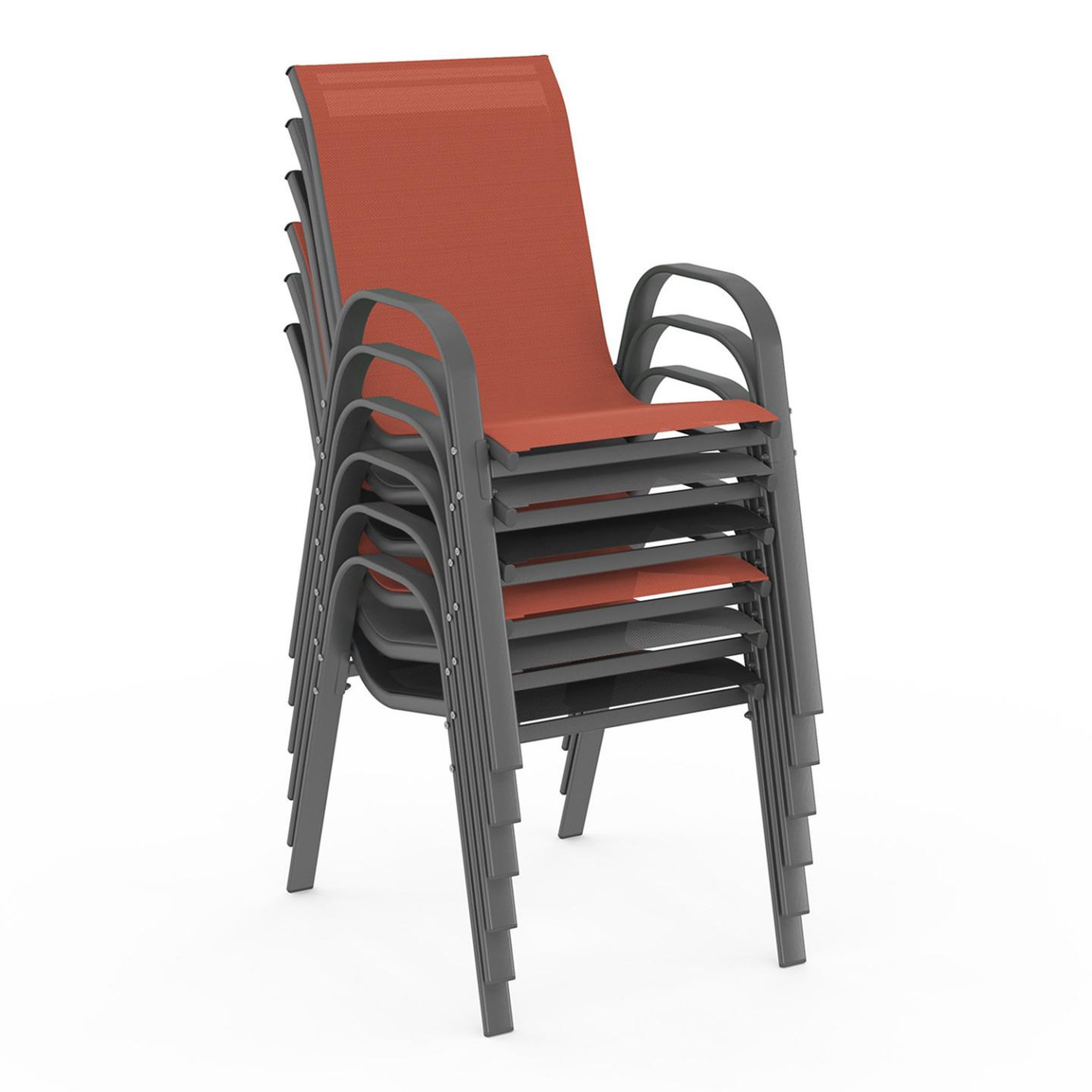 Voir la diapositive 4 : ID MARKET Salon de jardin madrid table 190 cm et 8 chaises empilables mix color gris, noir et terracotta