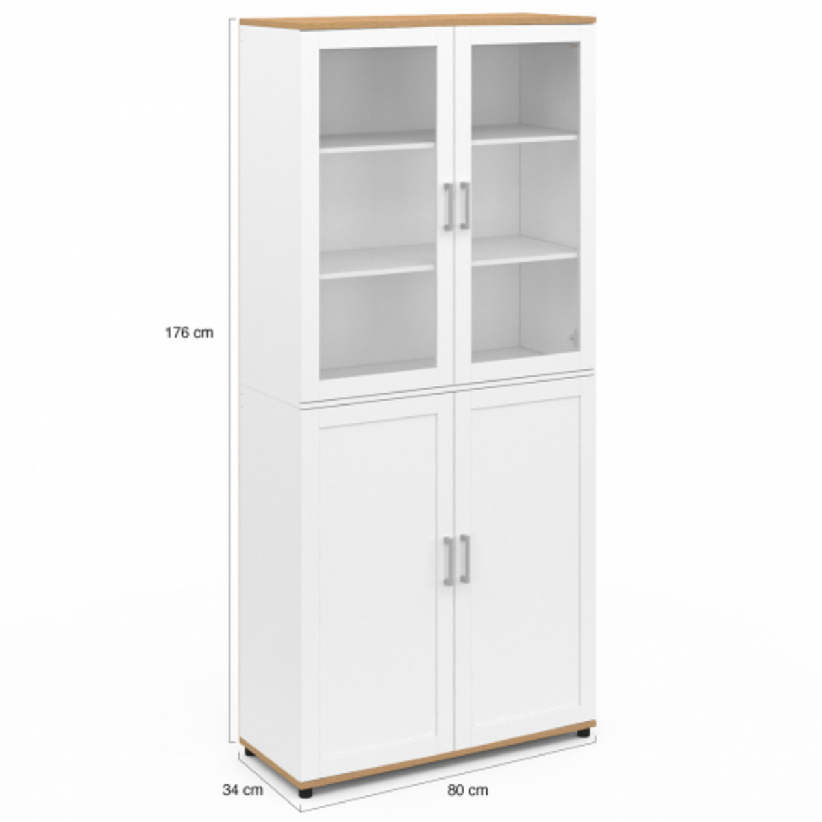 ID MARKET Vitrine buffet haut H. 176 cm vaisselier VITO 4 portes blanc et bois