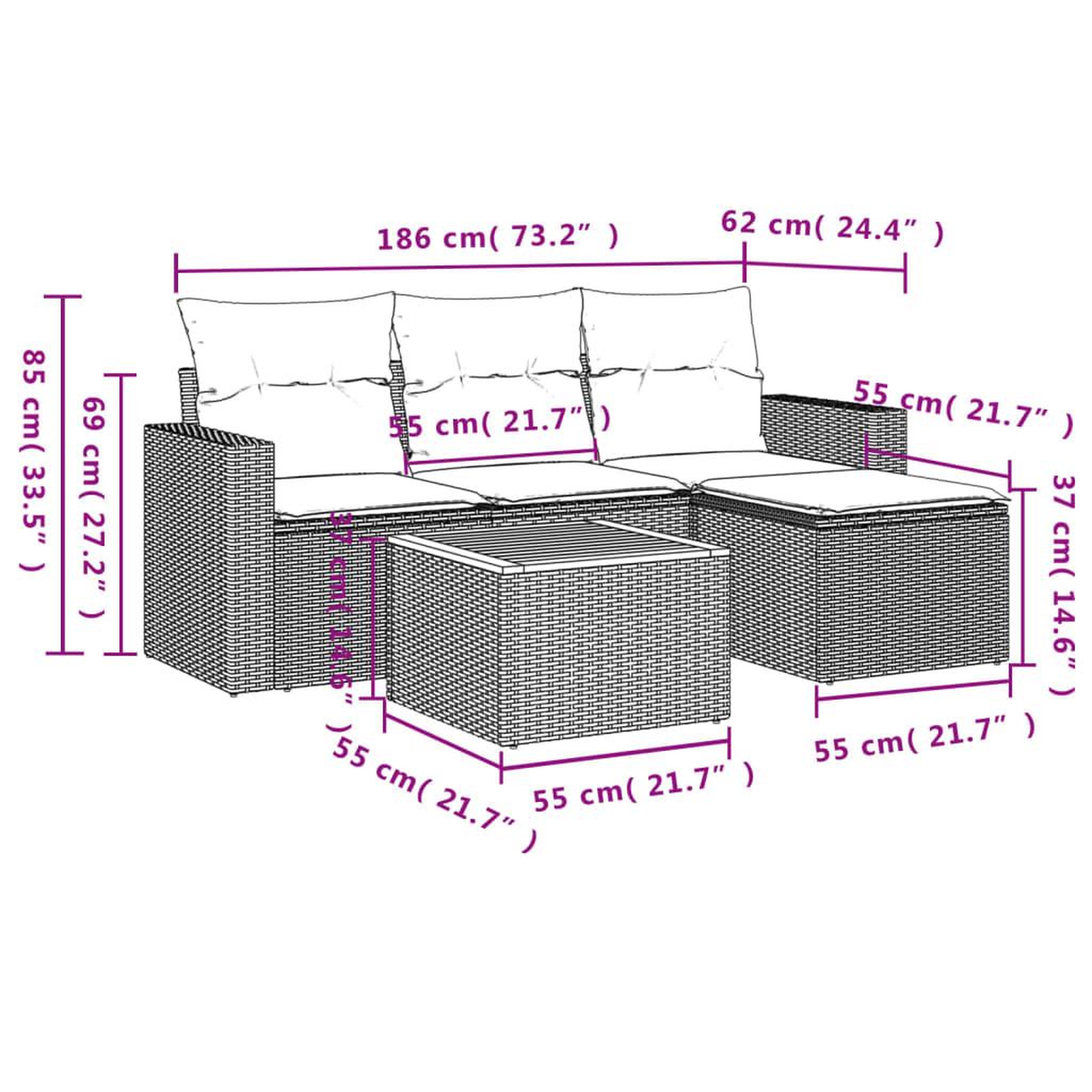 Voir la diapositive 3 : VIDAXL Salon de jardin 5 pcs avec coussins noir resine tressee