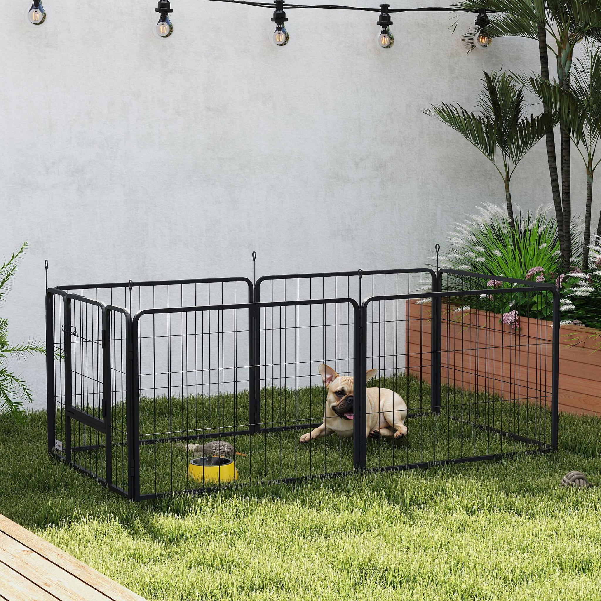 Voir la diapositive 2 : PAWHUT Parc enclos chien modulable pliable 6 panneaux h.60cm porte verrouillable acier époxy noir