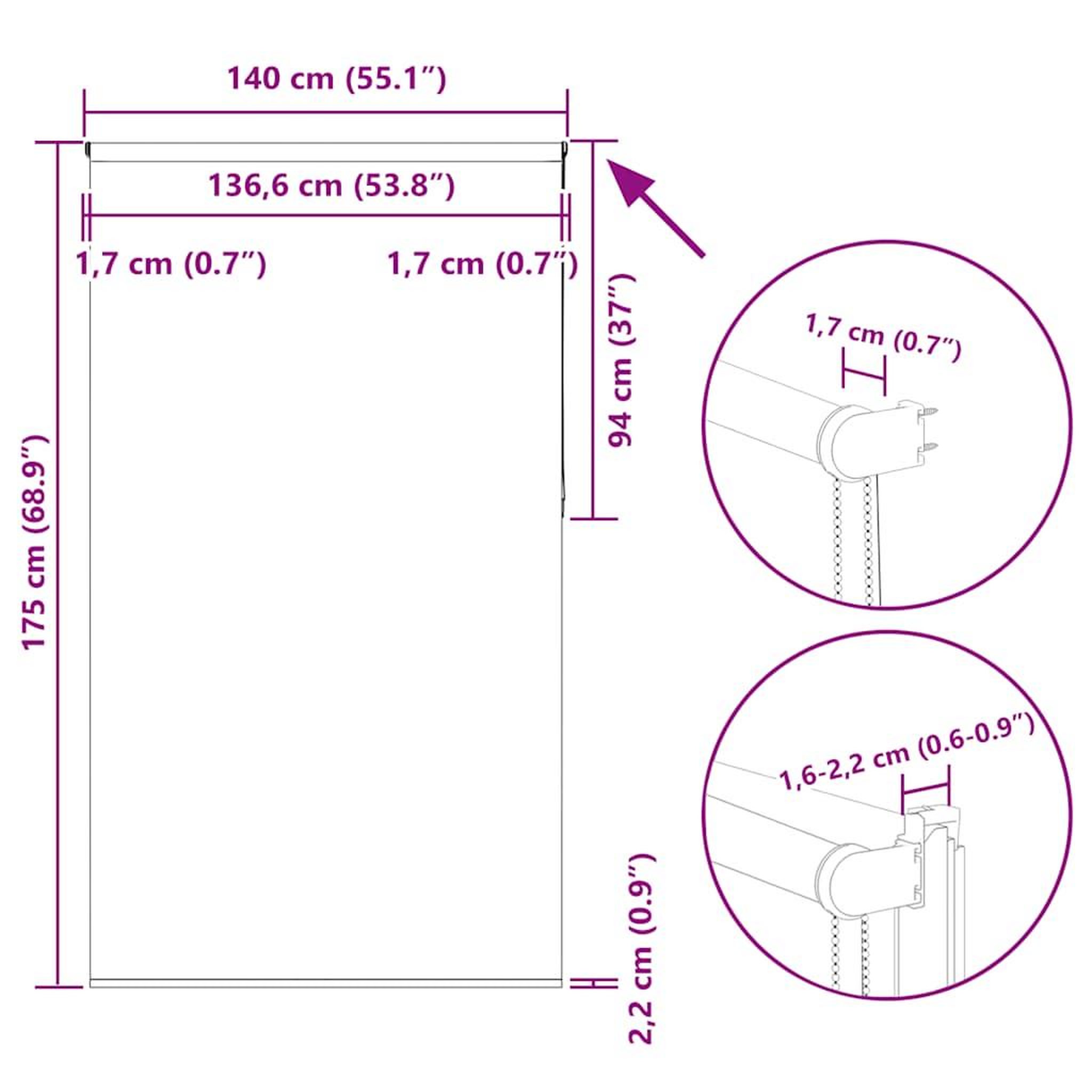 Voir la diapositive 6 : VIDAXL Store enrouleur occultant blanc casse 140x175 cm largeur tissu