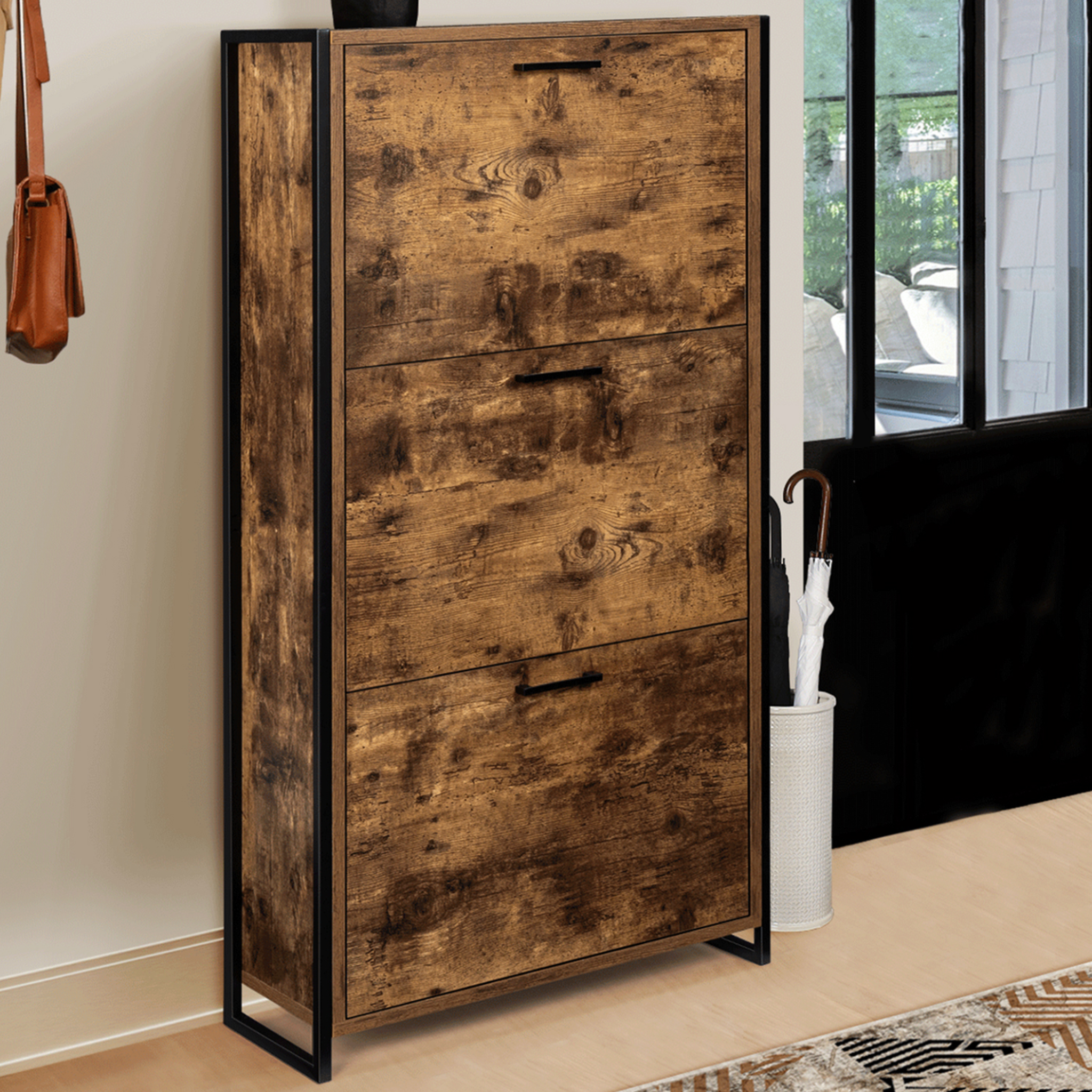 Voir la diapositive 5 : ID MARKET Meuble à chaussures 18 paires dayton 3 portes effet vieilli design industriel