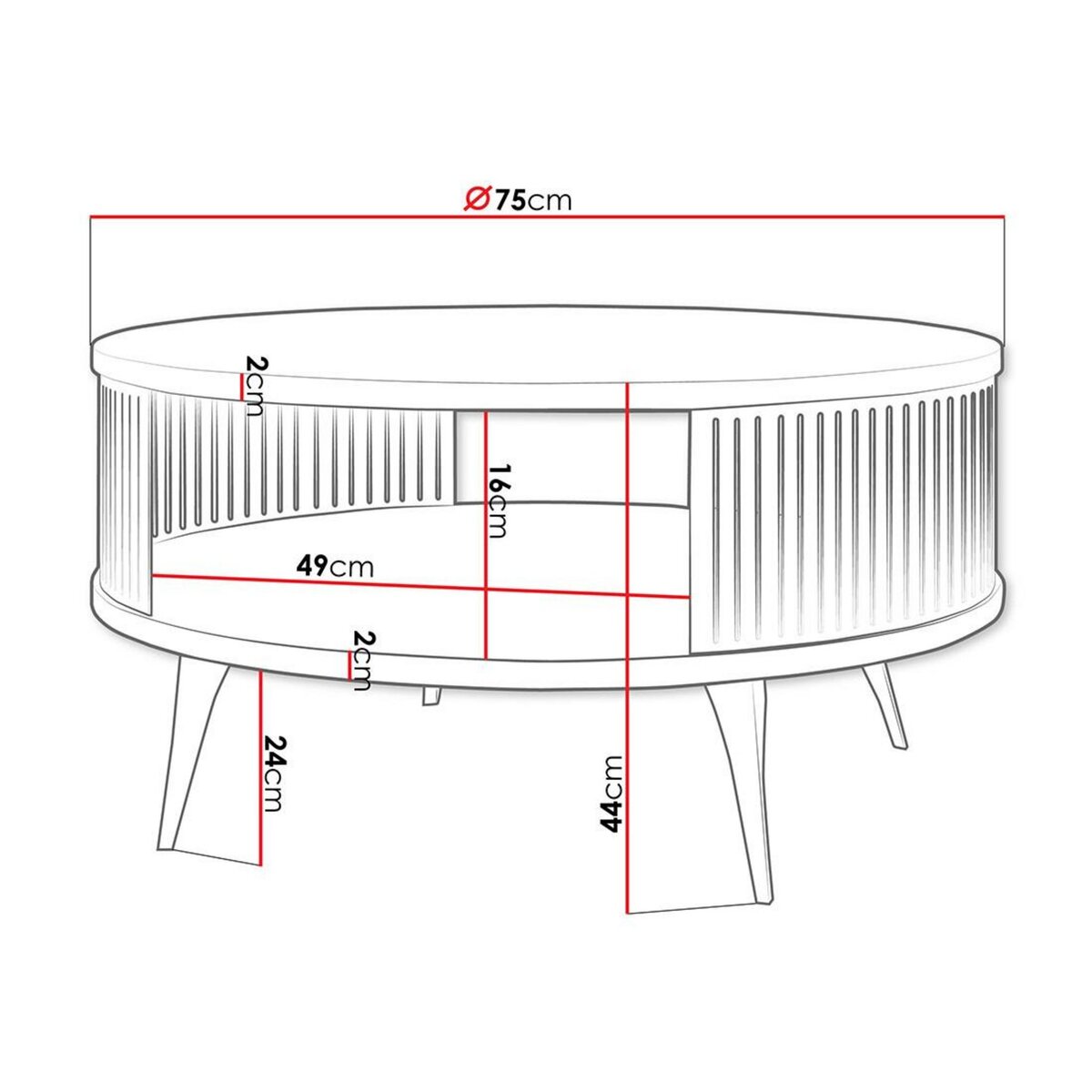 BEST MOBILIER Forini - table basse ronde - noir - 1 niche - 75 cm