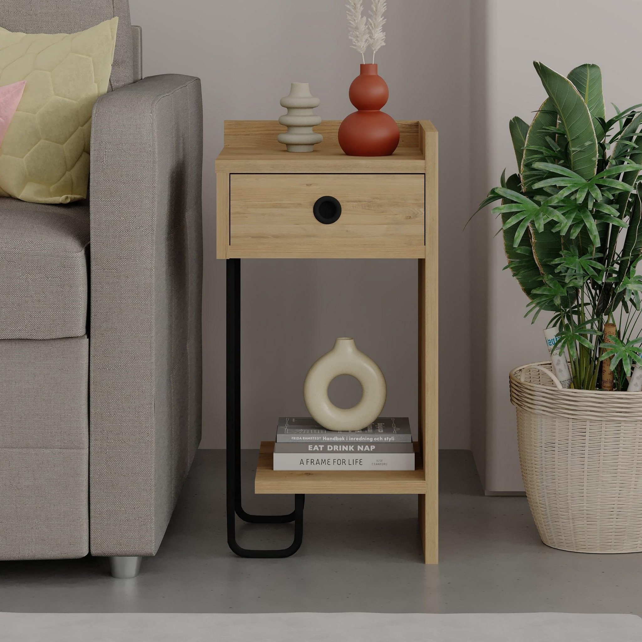Voir la diapositive 2 : Habitat et Jardin Table de chevet en bois  sirius  32 x 30 x 61 cm - chêne