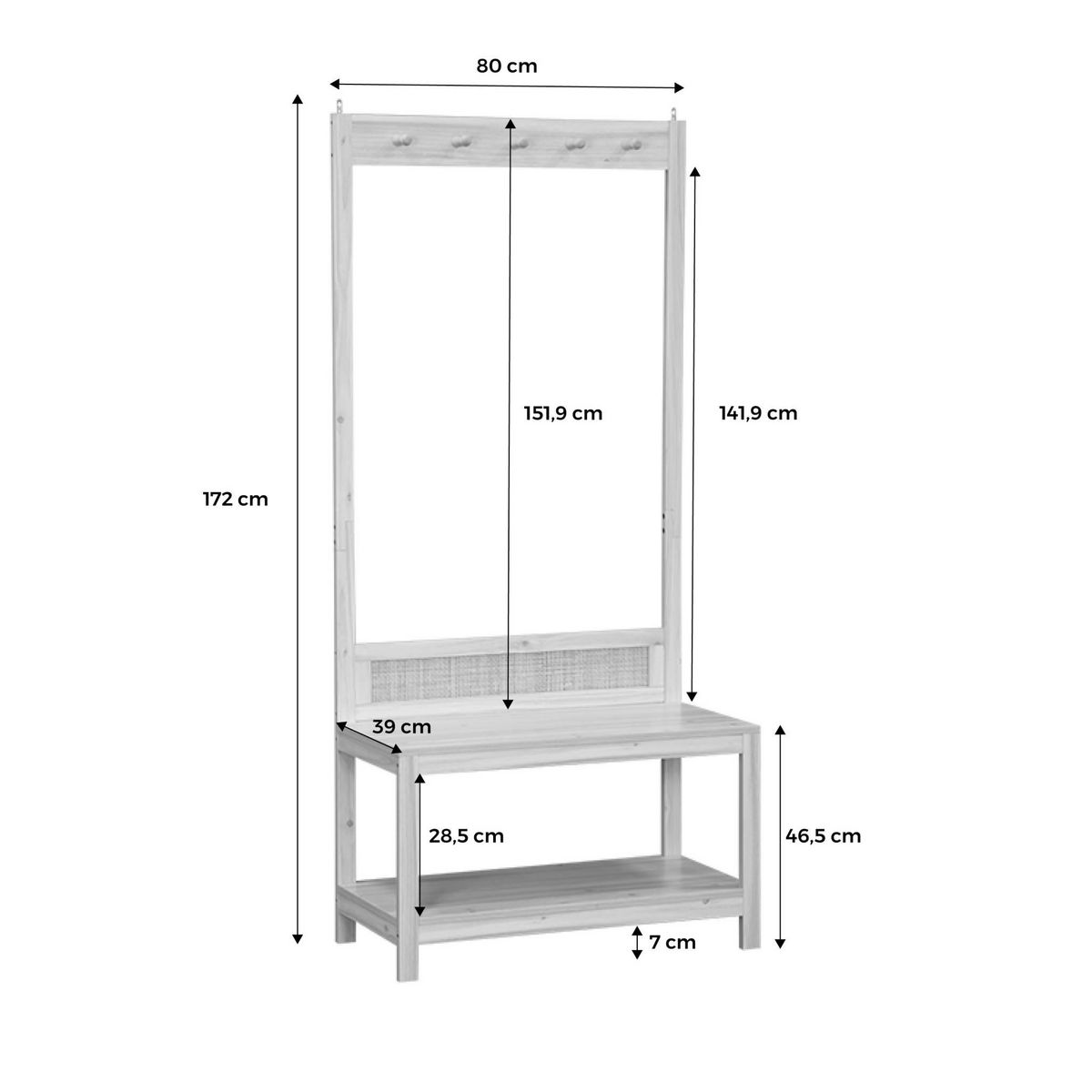 SWEEEK Meuble d'entrée. cannage et décor bois. porte manteau avec étagère