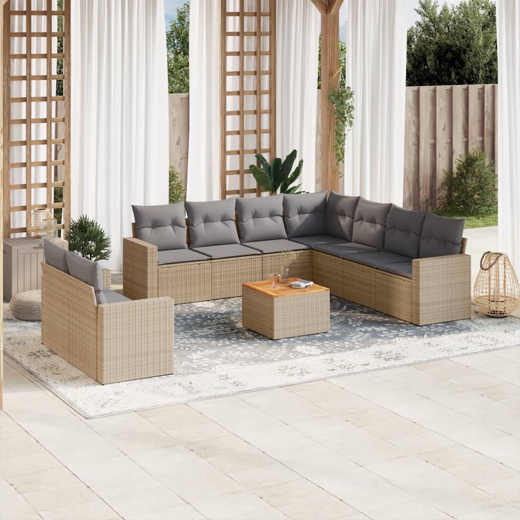VIDAXL Salon de jardin avec coussins 10 pcs beige resine tressee