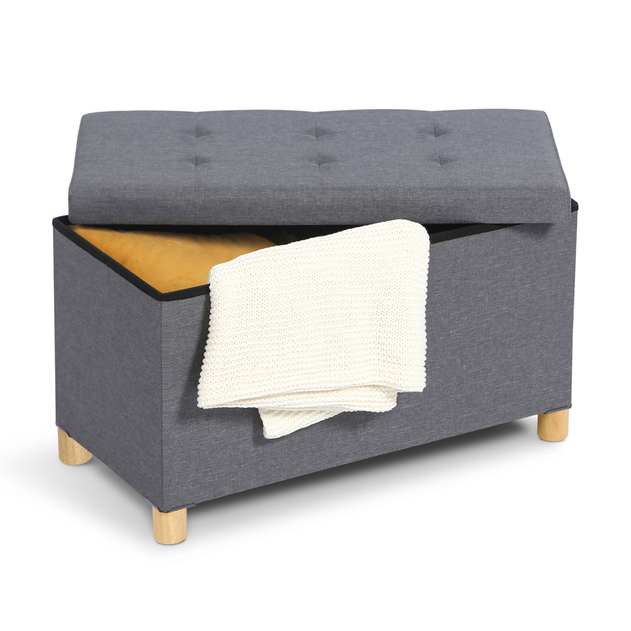Voir la diapositive 1 : ID MARKET Banc coffre rangement sur pied 76 cm tissu gris anthracite