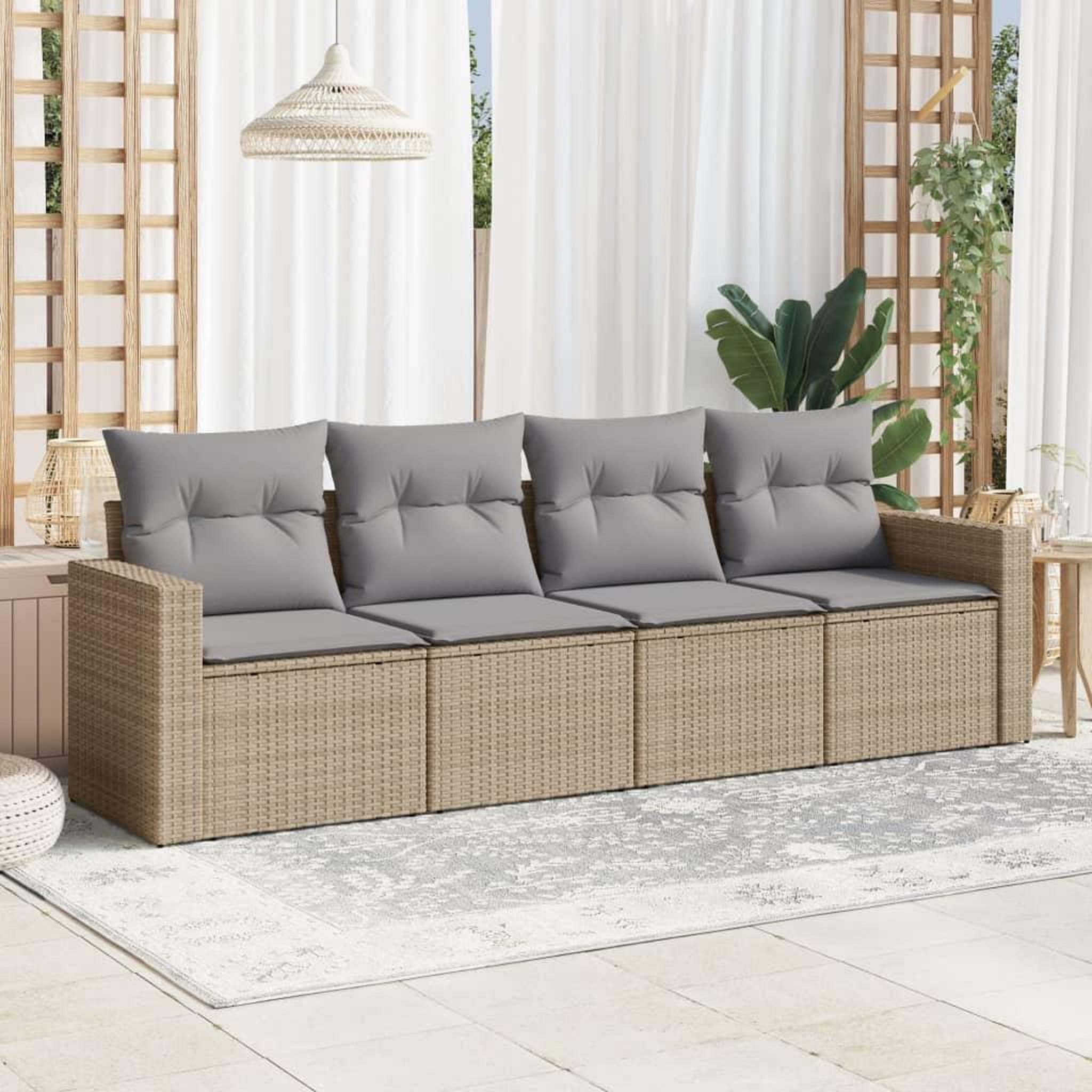 VIDAXL Salon de jardin avec coussins 4 pcs beige resine tressee