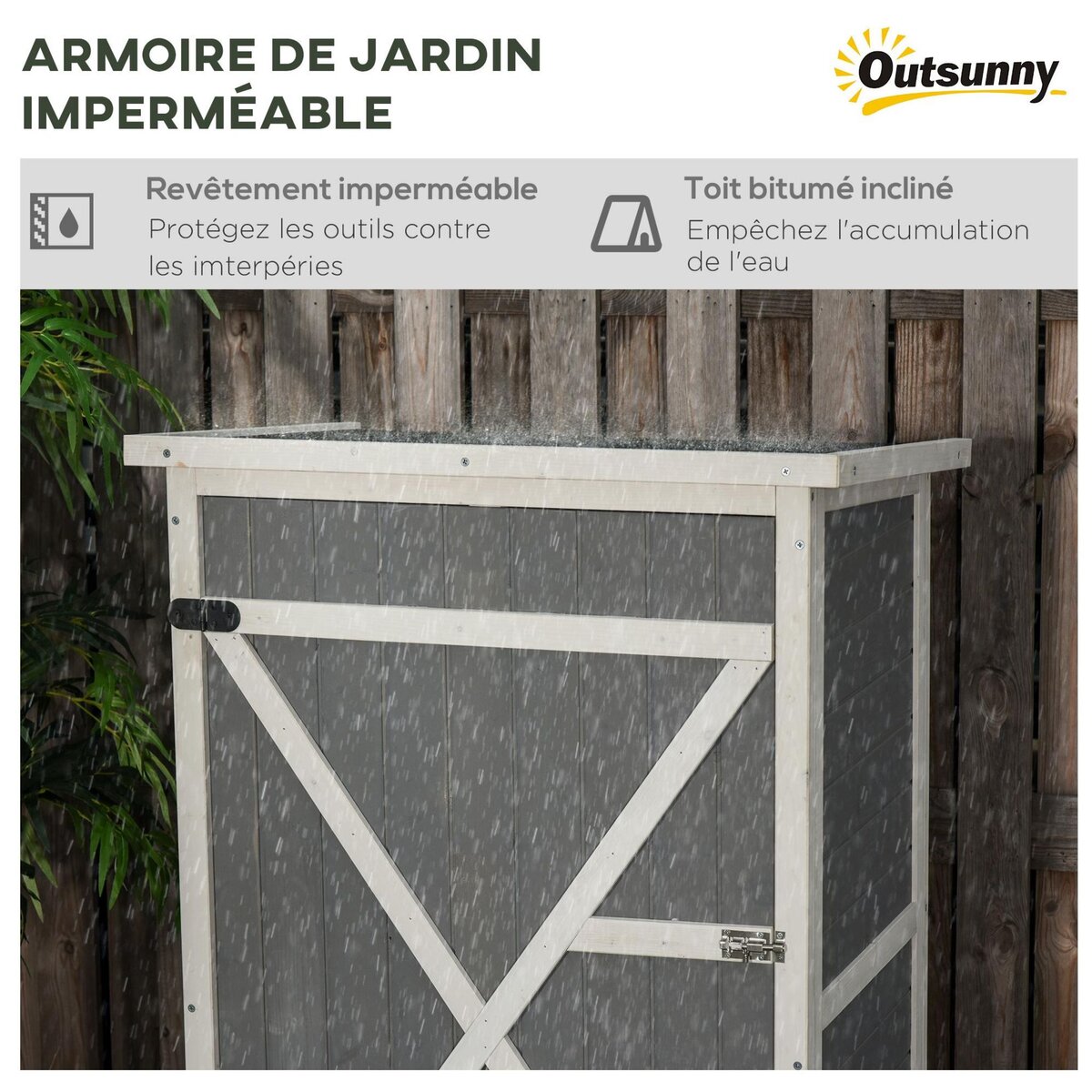 OUTSUNNY Armoire abri de jardin remise pour outils - grande porte verrouillable loquet - 2 étagères - toit bitumé incliné bois de sapin blanc gris