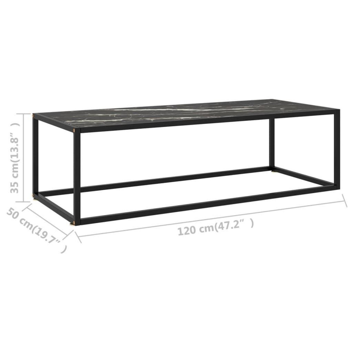 VIDAXL Table basse Noir avec verre marbre noir 120x50x35 cm