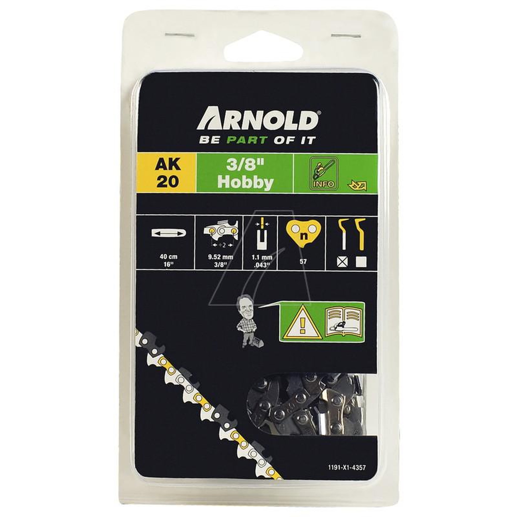 ARNOLD Chaîne de tronçonneuse 3/8 , 1,3 mm - 33 maillons d'entraineurs - gouges demi-rondes