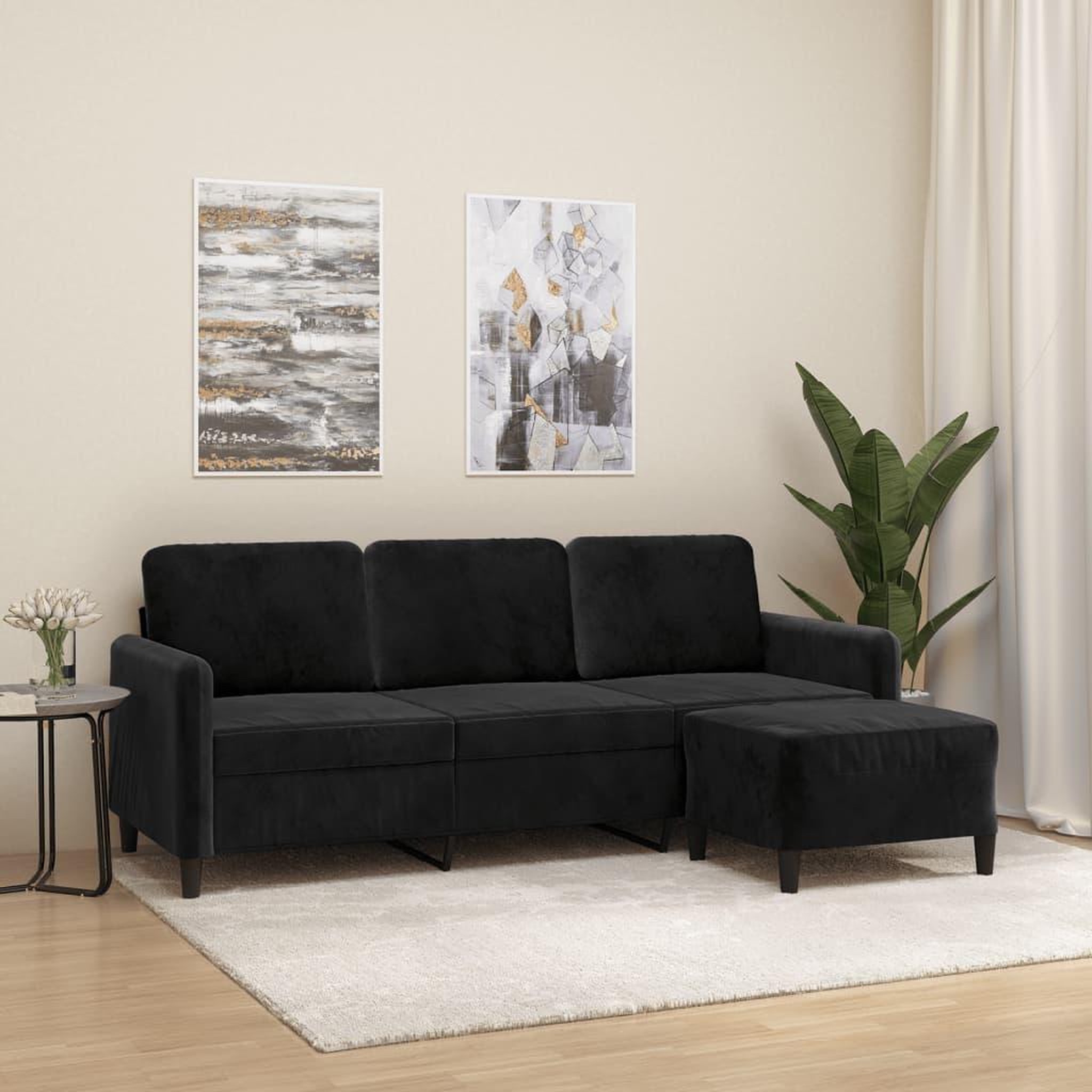 VIDAXL Canape a 3 places avec repose-pieds Noir 180 cm Velours